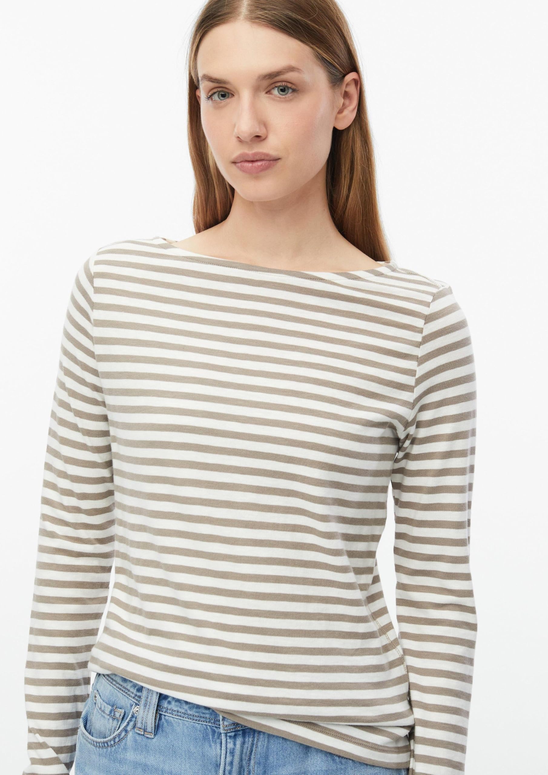 s.Oliver Bernd freier GmbH & co. kg/s.Oliver 2182446 - Camiseta de Manga Larga para Mujer, diseño de Rayas, Rayas Taupe, 36