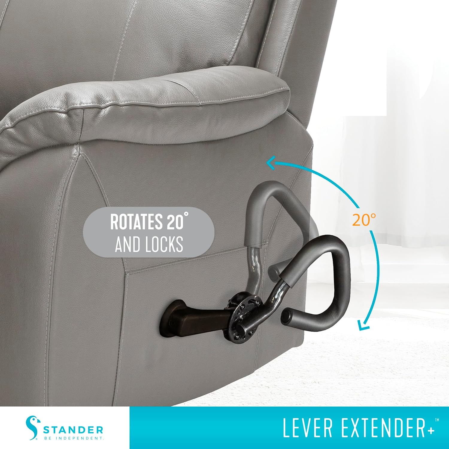 Stander Recliner Lever Extender Plus, Oversized Padded Grip Handle for Easy Chairs, Extension with Ergonomic Curve Grab Bar for Seniors and Elderly, Compatible with Wooden-Recliner Handles
