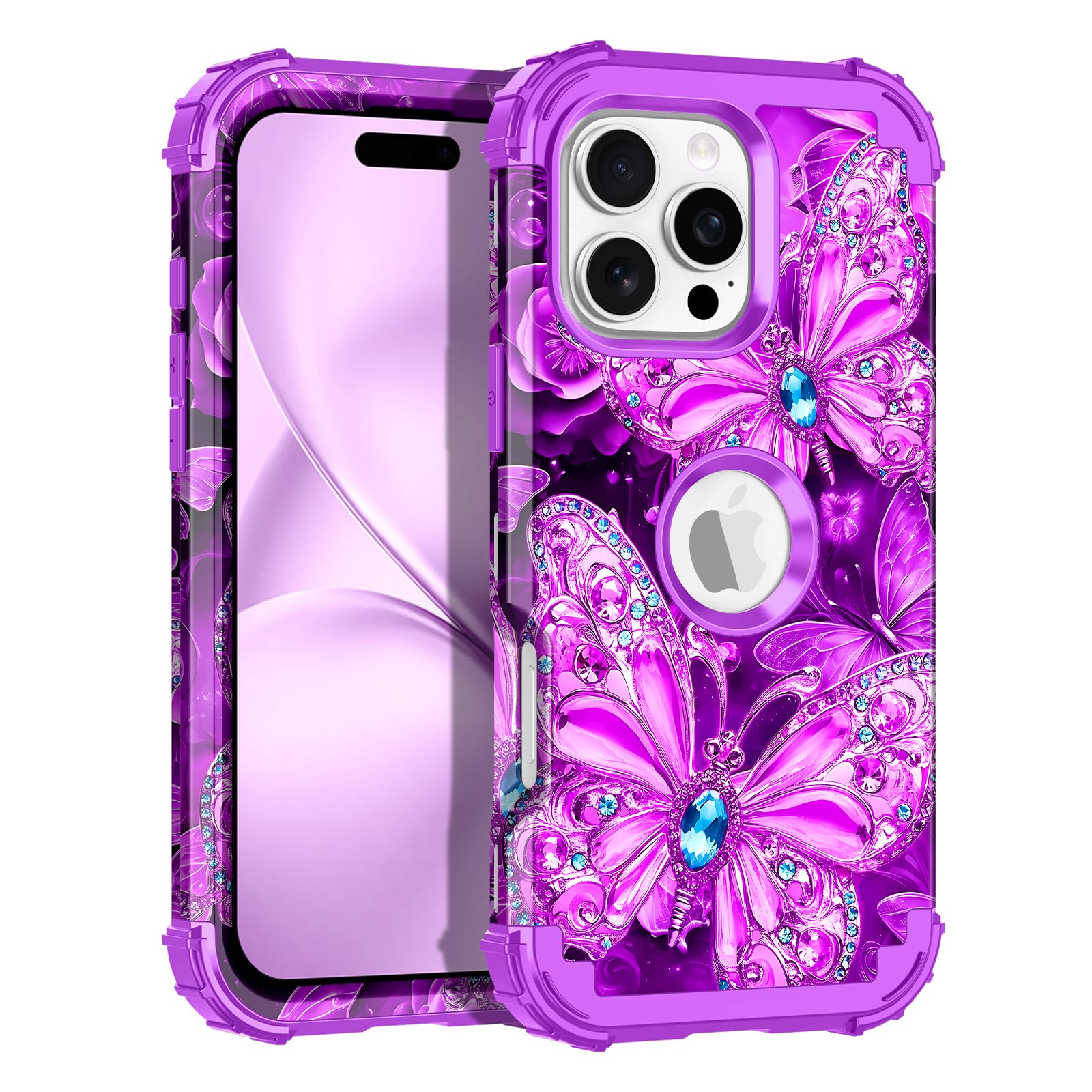 LONTECT for iPhone 16 Pro Case 3 in 1 Shockproof Heavy Duty Rugged Hard PC+Soft Silicone Full Body Protective Cover Girls Women Case for Apple iPhone