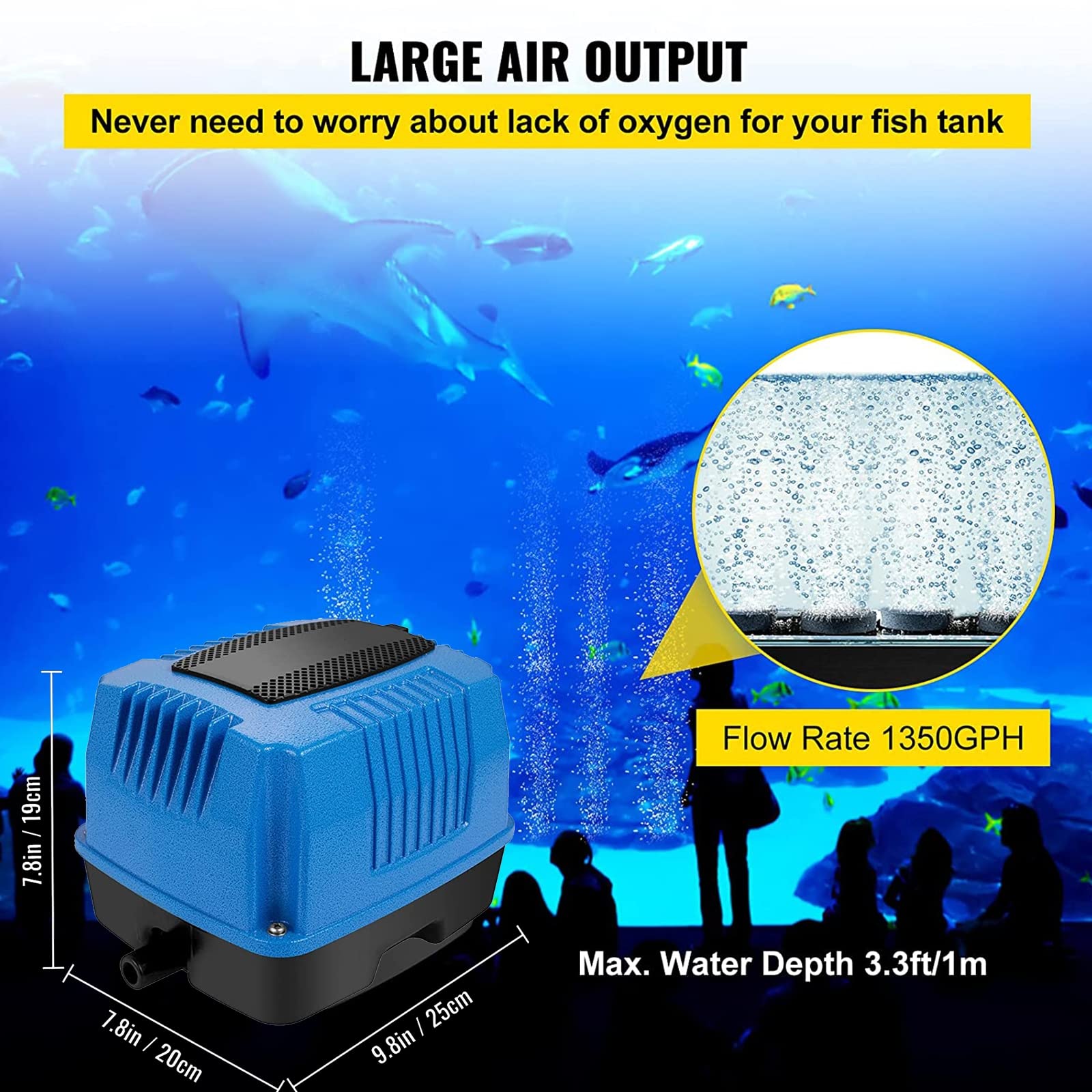 Bomba De Aire para Acuarios, Bomba De Oxígeno Silenciosa 40W, con 17 Salidas Difusor, Flujo De Aire Máximo 85L/ Min, para Estanque De Peces, Acuario, Hidroponía, Tratamiento De Residuos
