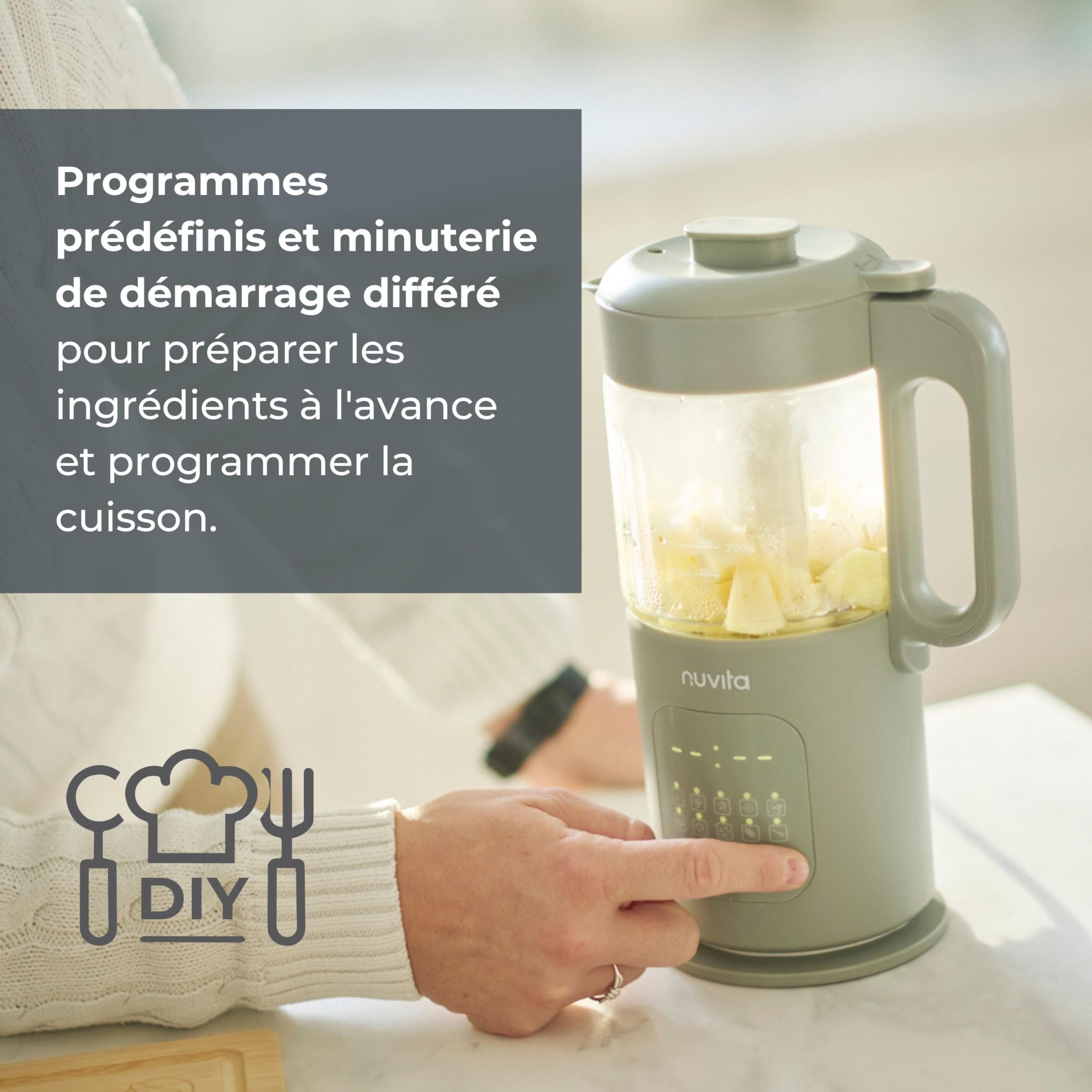 Nuvita Magic Pappa Robot Cuiseur Multifonction 7-en-1 Cuit Vapeur Mixe Hache Purées Soupes Smoothies Auto-Nettoyant