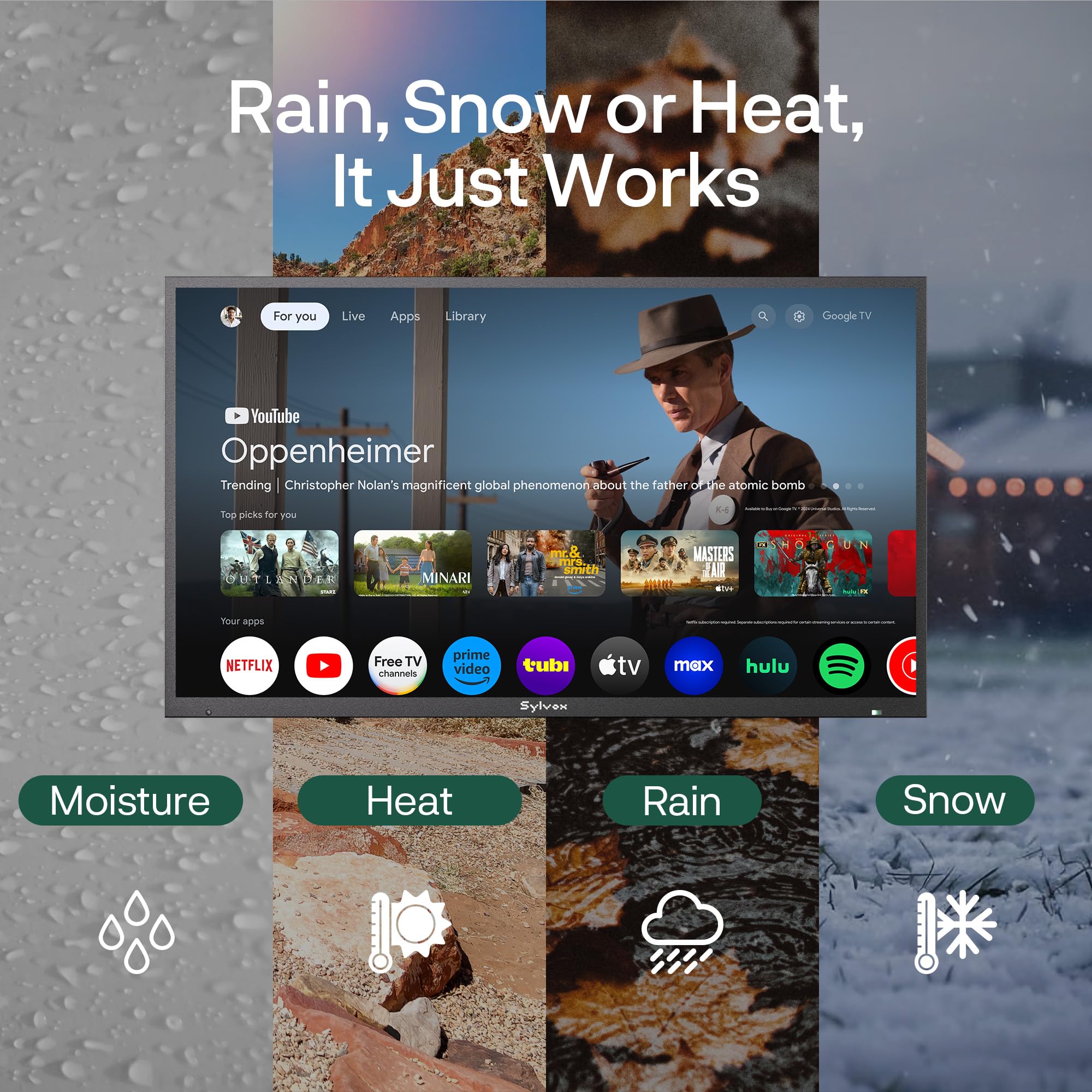 SYLVOX New 75” Outdoor Smart QLED TV, Superior Waterproof Performance, Upgraded Matte Finish for Enhanced Anti-Glare Effect, Full Metal, with Dolby Atoms, 2000nits, Full Sun Pool Pro QLED 2.0+ Series