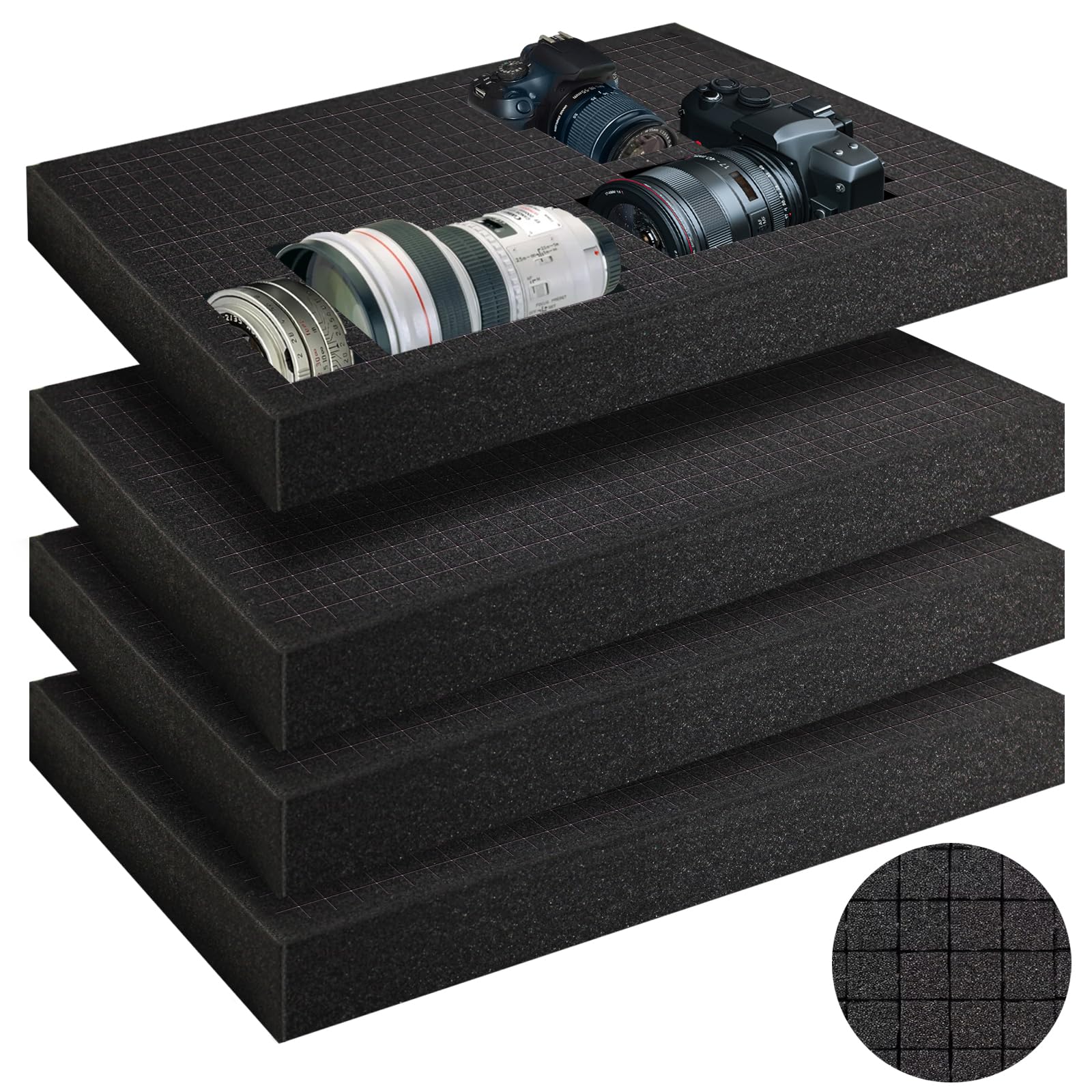 Ahkunmt Black 4 Pcs Foam Insert For Case, Pick Apart And Pluck Foam, Gun Case Foam Inserts Storage Foam With Bottom Use For Board Game Box Cases Storage Drawer As Tool Box Foam Inserts (Foam-4Pc-Thick)