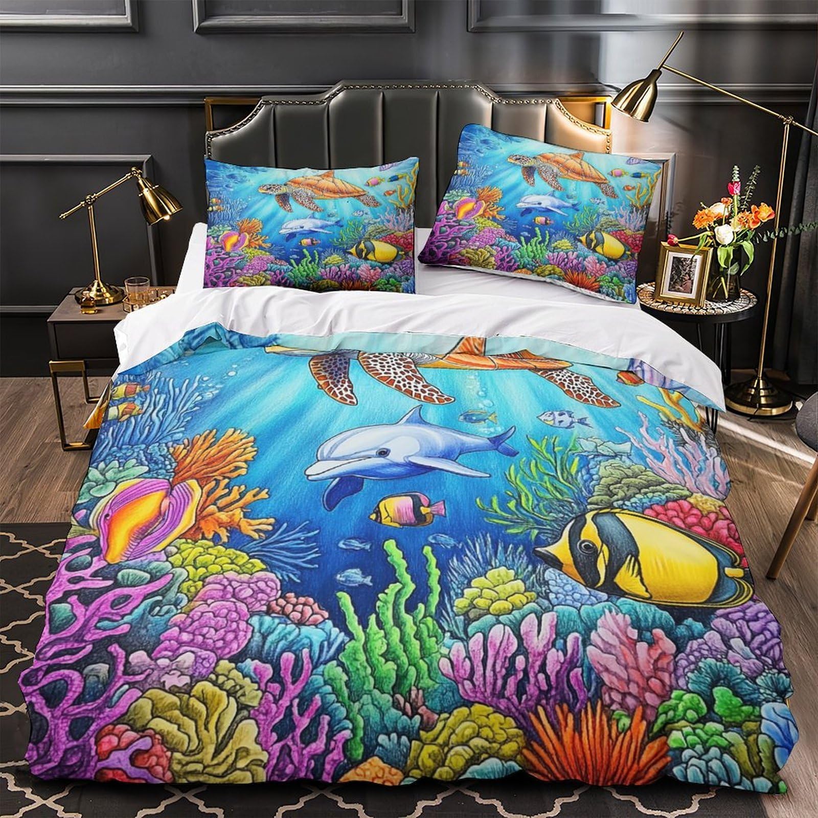Vie marine colorée : housse de couette 3D pour chambre d'enfant et ado