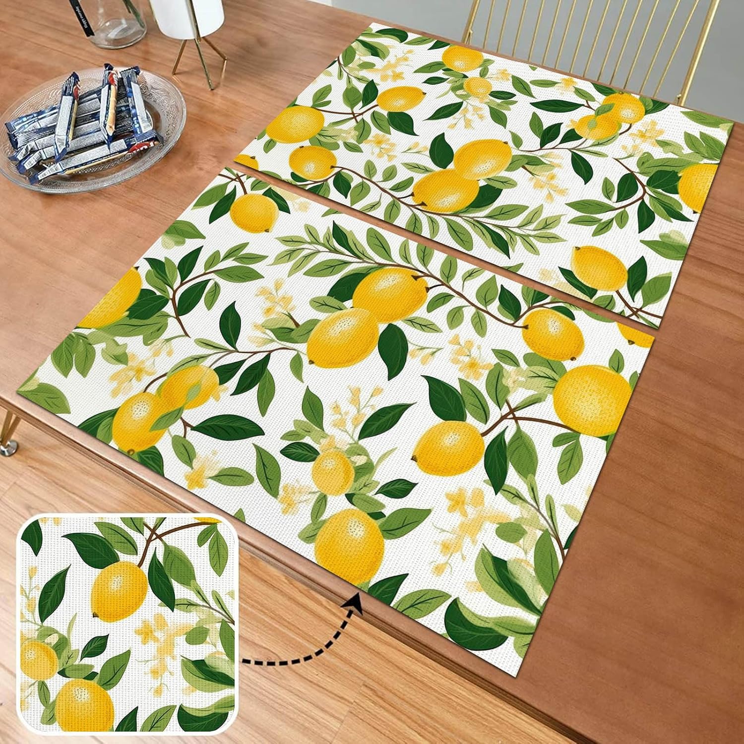 Table Placemats Set of 6,Washable Wipeable PVC Vinyl Woven,Heat Resistant Placemats for Dining Tables,11.7x17.5 Inch Place Mats Indoor Set of 6,Fruit Lemon