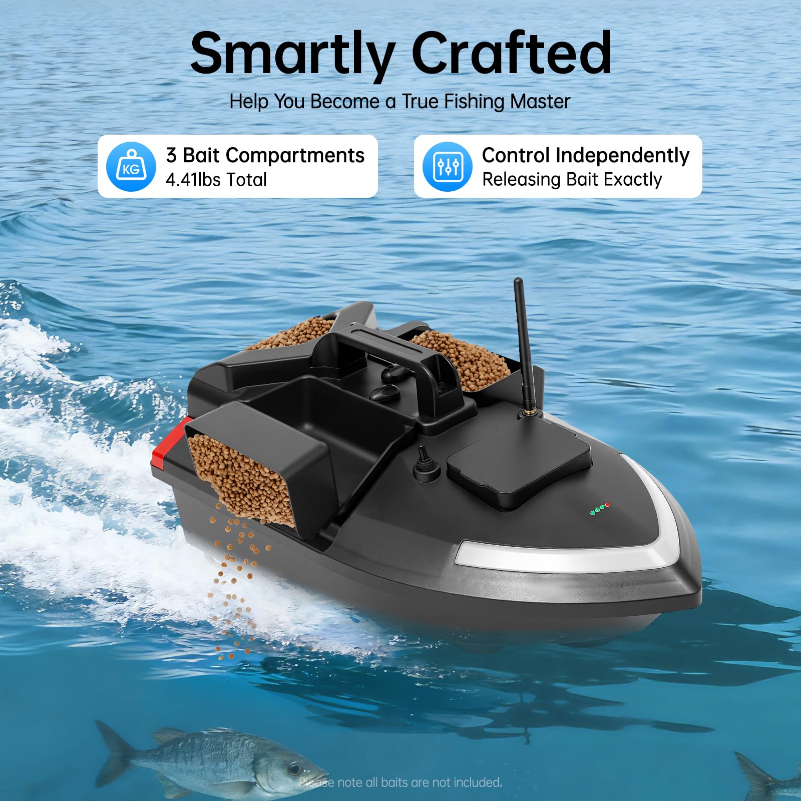 GPS Bateau à appâts 500M, bateau amorceur avec télécommande, bateau de pêche avec 3 boîtes à appâts, batterie 12000mAh, télécommande pour la pêche, bateau amorceur sans fil, pêche nocturne