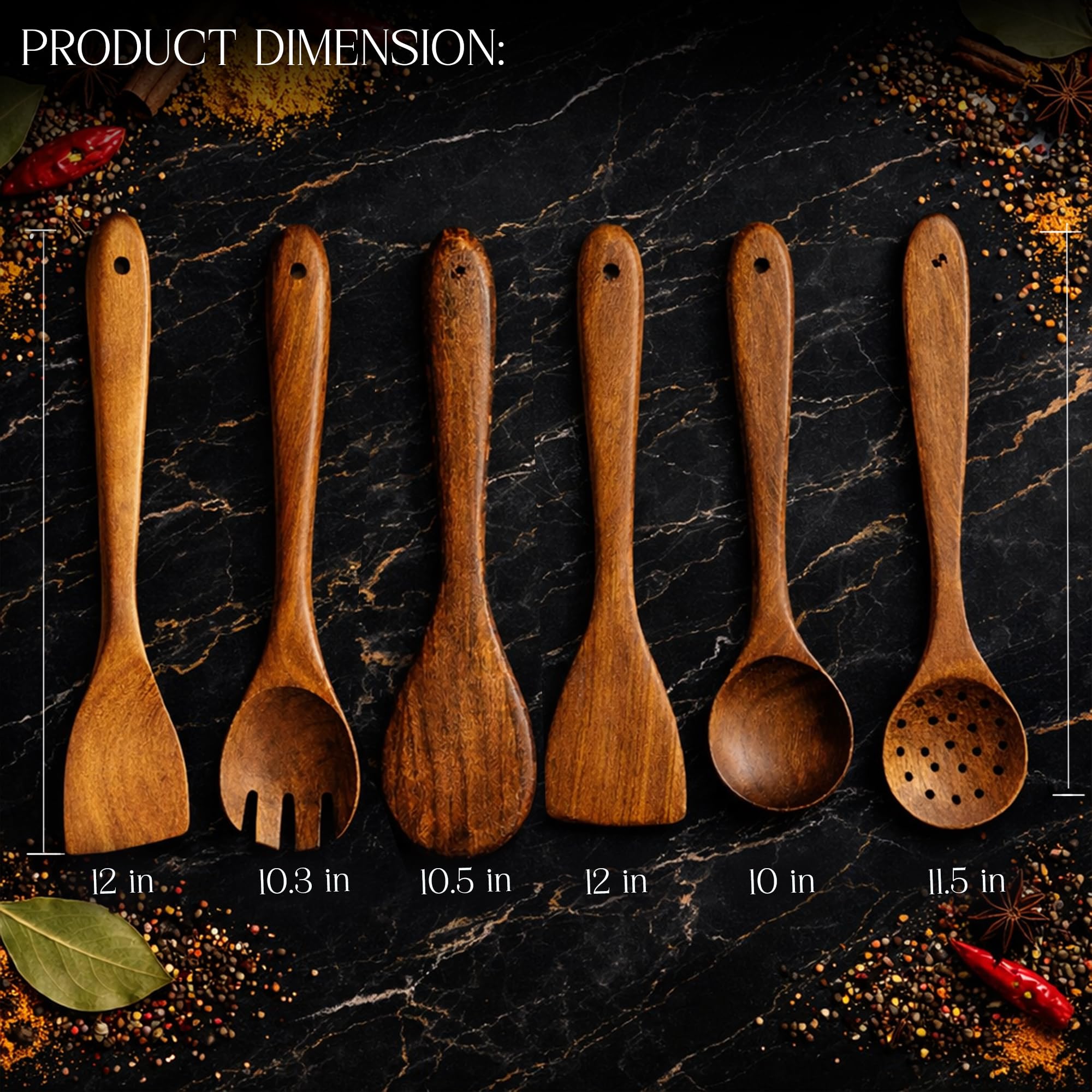 Kochutensilien-Set aus Holz – Löffel und Spatel aus natürlichem Holz für antihaftbeschichtetes Kochgeschirr, hitzebeständige Küchenhelfer (6er-Set) Weihnachten, Neujahr, Erntedankfest