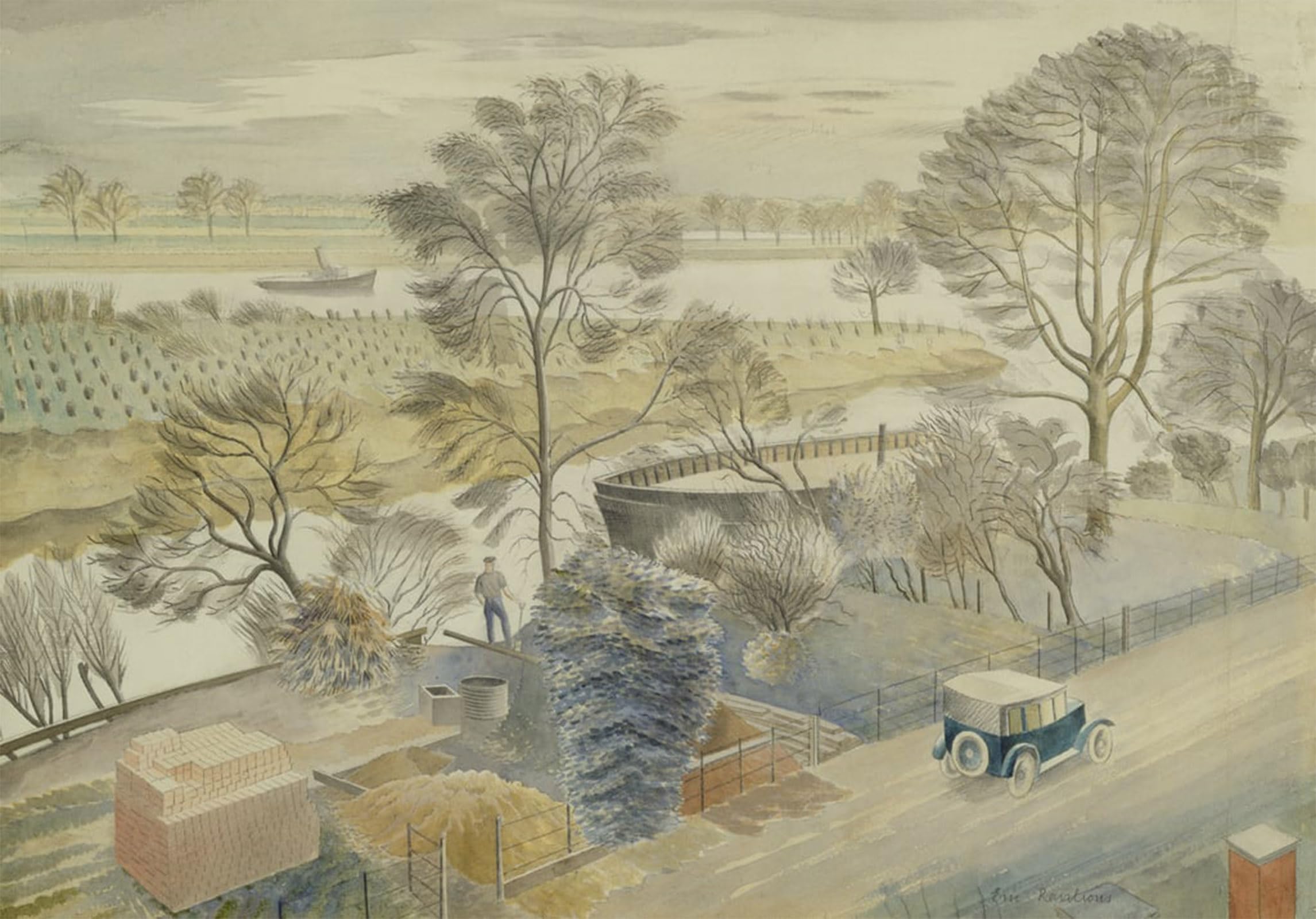 Tableau la Tamise à Hammersmith Eric Ravilious impression sur toile 60x90cm - 5