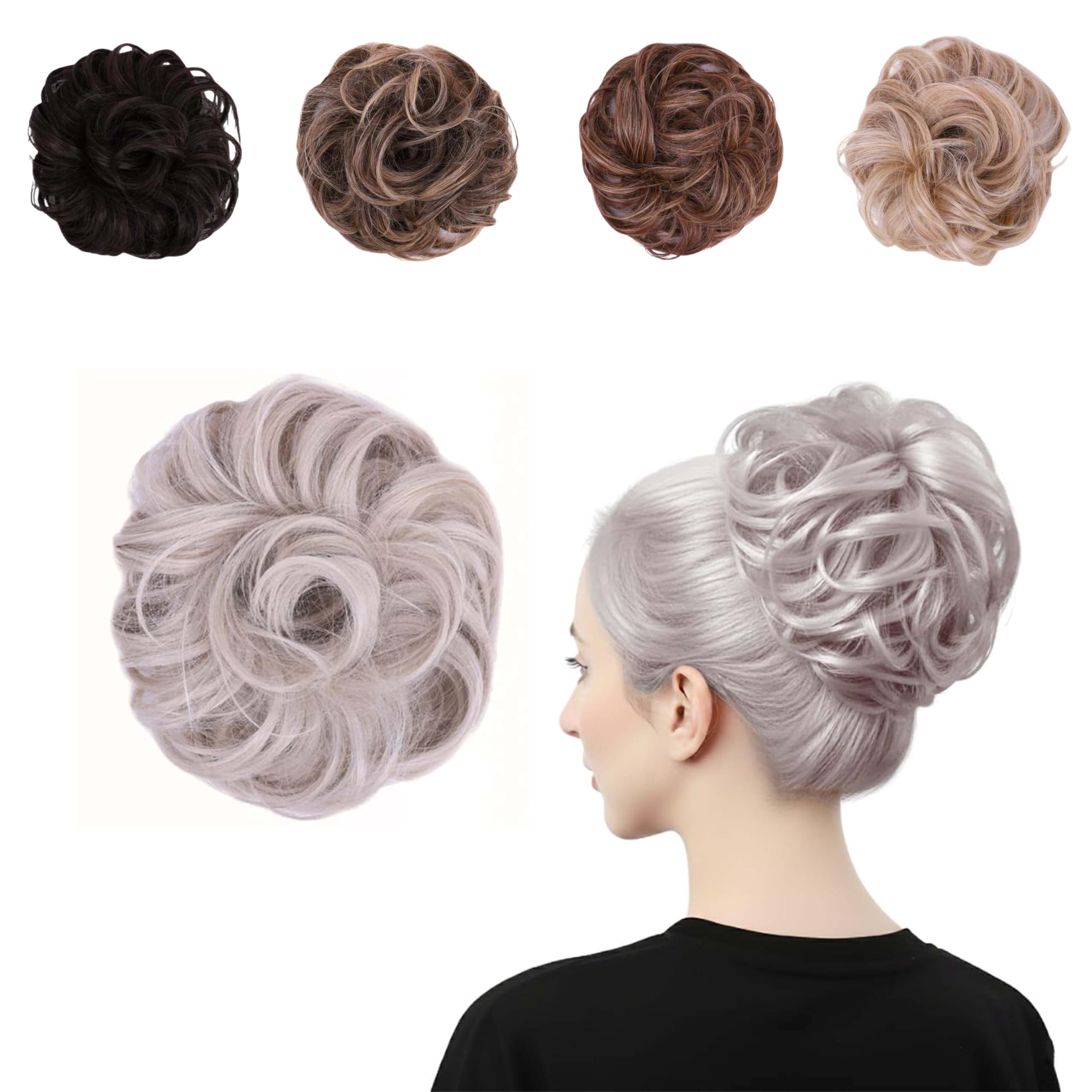 Juvabun Messy Bun 2.0 Platinum Blonde Messy Bun Hair Extension Natural Finish Hair Bun Scrunchie for Women Styling
