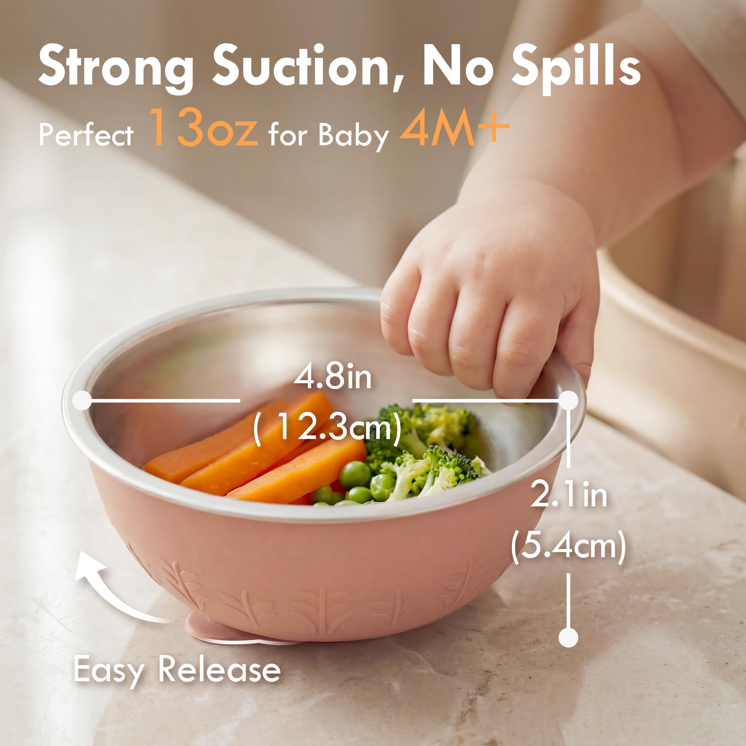 Moonkie Bols Bébé Inox avec Couvercles en Silicone et Base Ventouse | Design Monobloc | Sans BPA | 13oz | Passe au Lave-Vaisselle | Dès 4+ mois | Lot de 2 (Bleu Pastel/Vert Sauge)