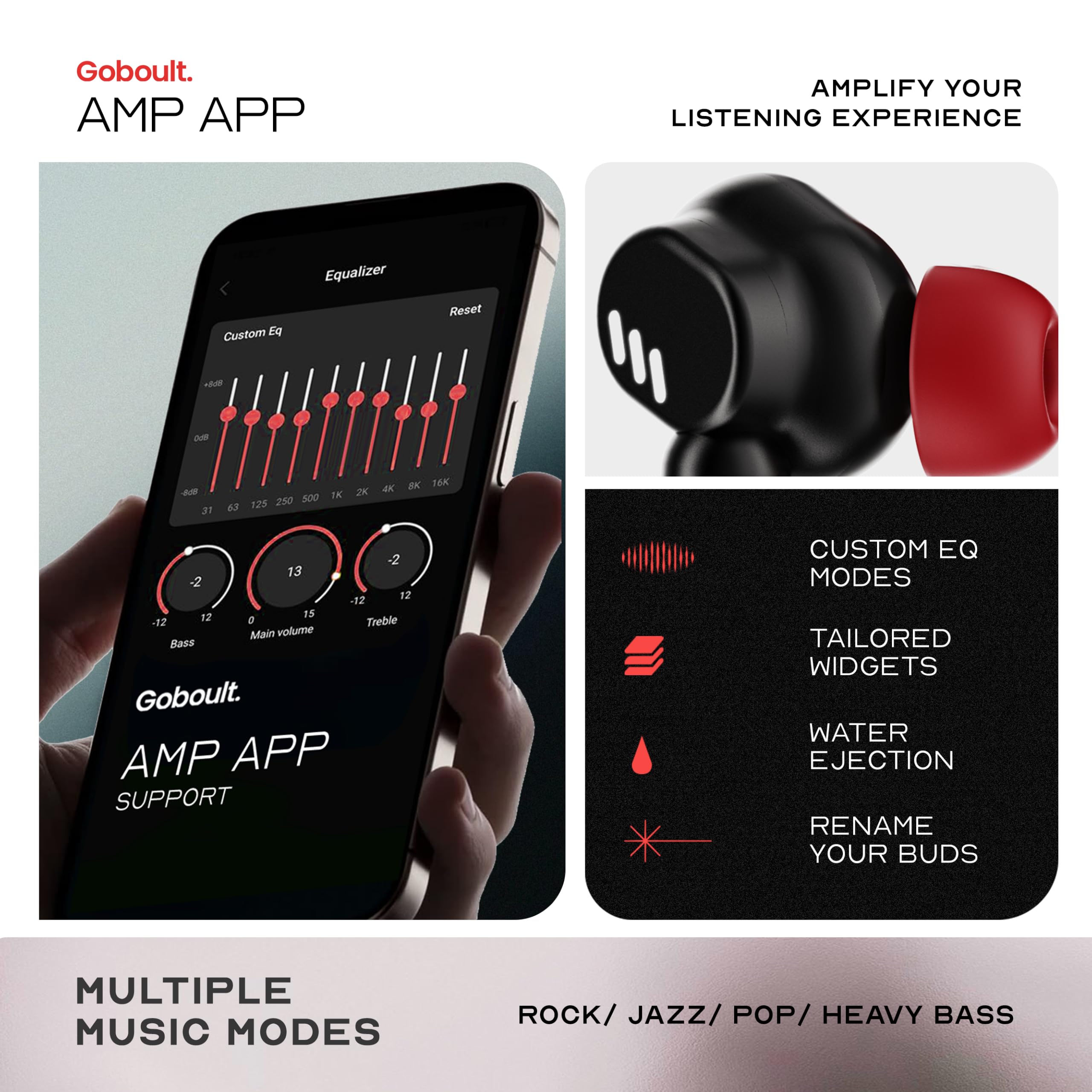 GOBOULT Newly Launched Tenet Pro with ANC TWS Earbuds, 75H Playtime, Amp App Support, 32dB ANC, Quad Mic ENC, Dual Device Pairing, 13mm Driver Ear Buds, Bluetooth 6.0 Wireless Earbuds (Crimson Red) — Amazon image 5