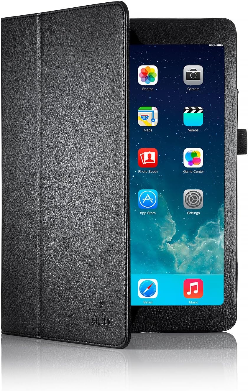ETEKNIC Case for iPad Air, Air 2, 9.7 Inch 2017 2018 PU Leather Cover Stand with Auto Sleep Wake, Onyx Series, Black