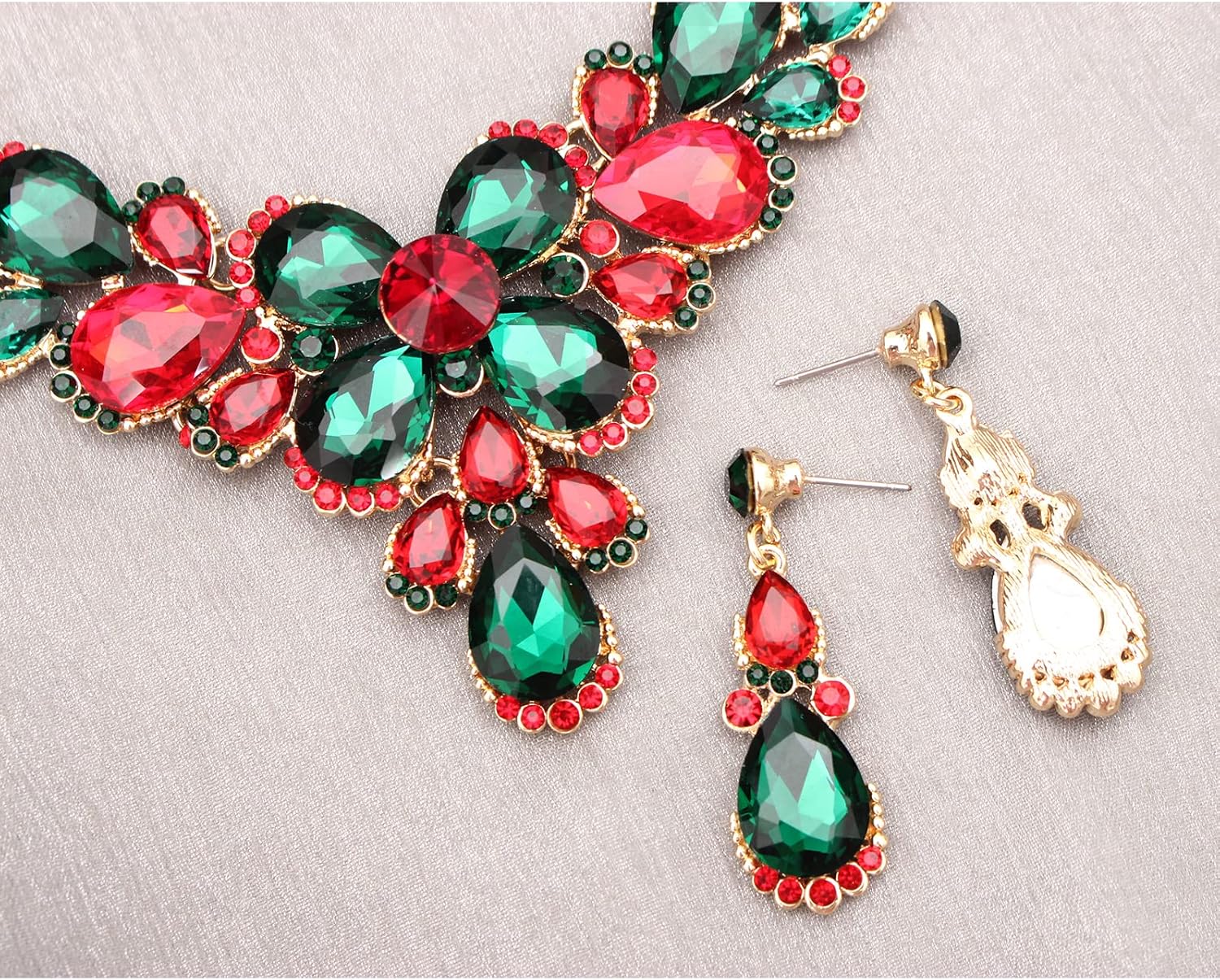 Women's Wedding Bridal Austrian Crystal Glass Teardrop Statement Necklace Dangle Earrings Bracelet Ring Wedding Party Jewelry Set for Bridal Bridesmaid - Image 6