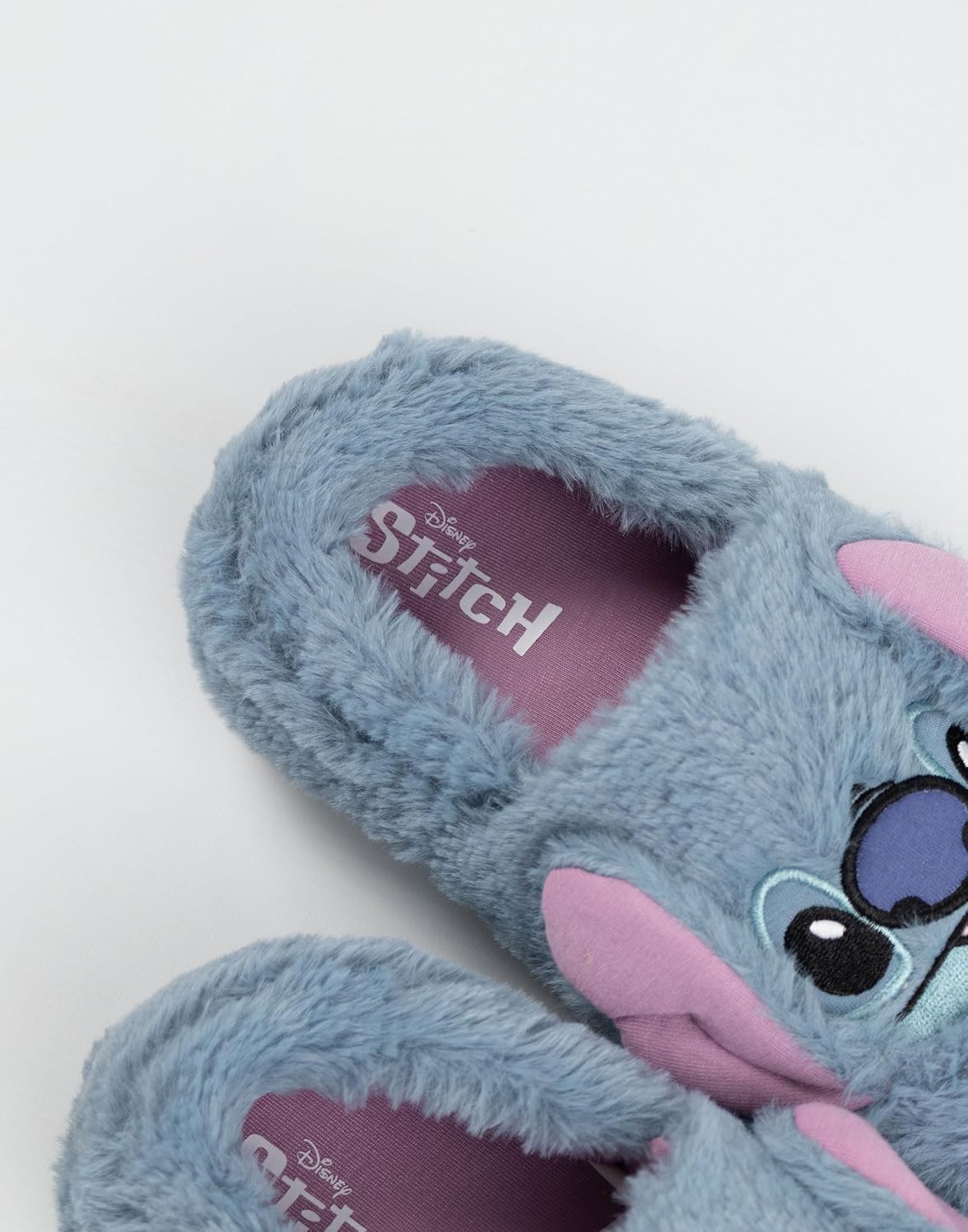 Disney Lilo & Stitch Girls Blue Slip On Loafer Slippers | Fluffy Character Face Indoor Lounging Footwear