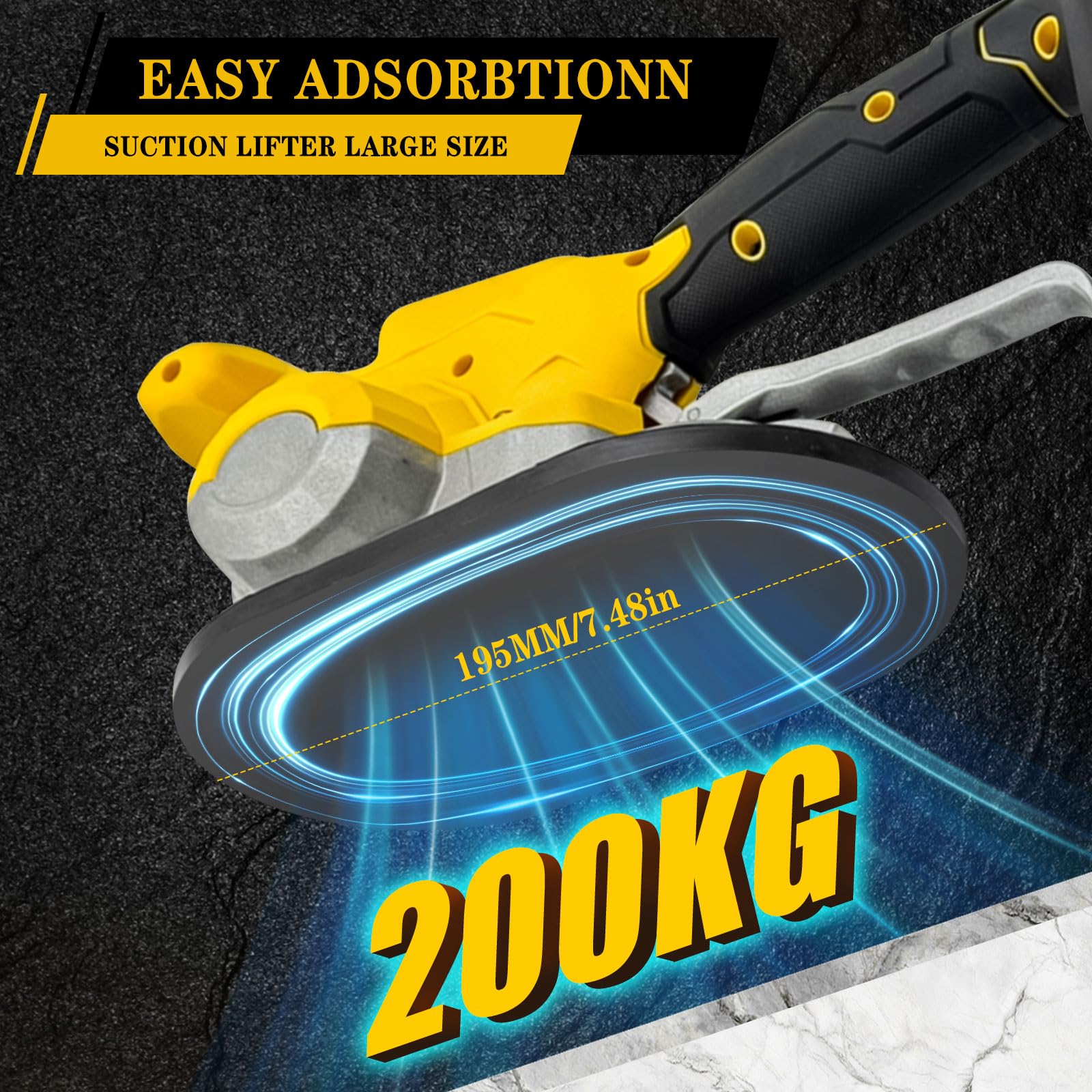 Strumento di vibrazione per piastrelle per batteria Dewalt 20V con ventosa da 19,5 cm, vibratore di livellamento per piastrelle e pareti in mattoni, ventosa per piastrelle con adsorbimento 200kg