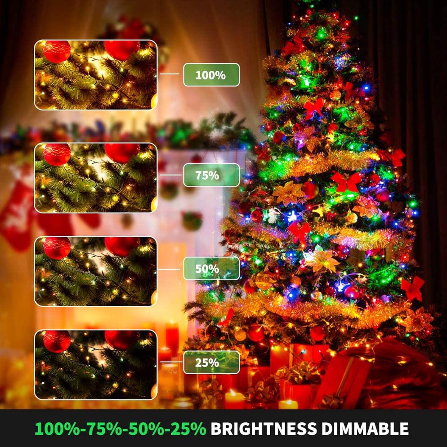 Christmas tree lights dimming from 100% to 25% brightness