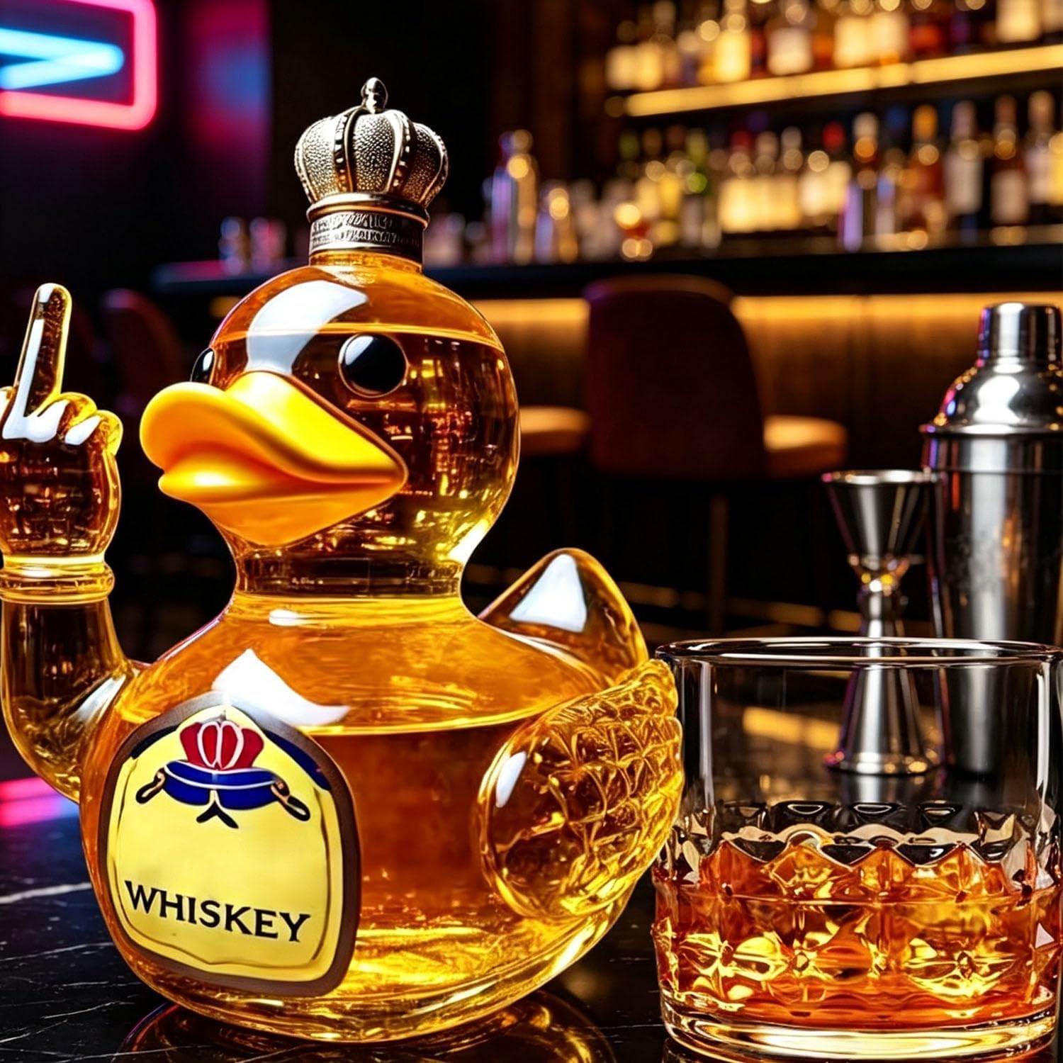 Duck Whiskey Bottle, 10 Oz Funny Middle Finger Duck Whiskey Decanter, Middle Finger Duck Bottl for Home Bar Decoration Gift (A)