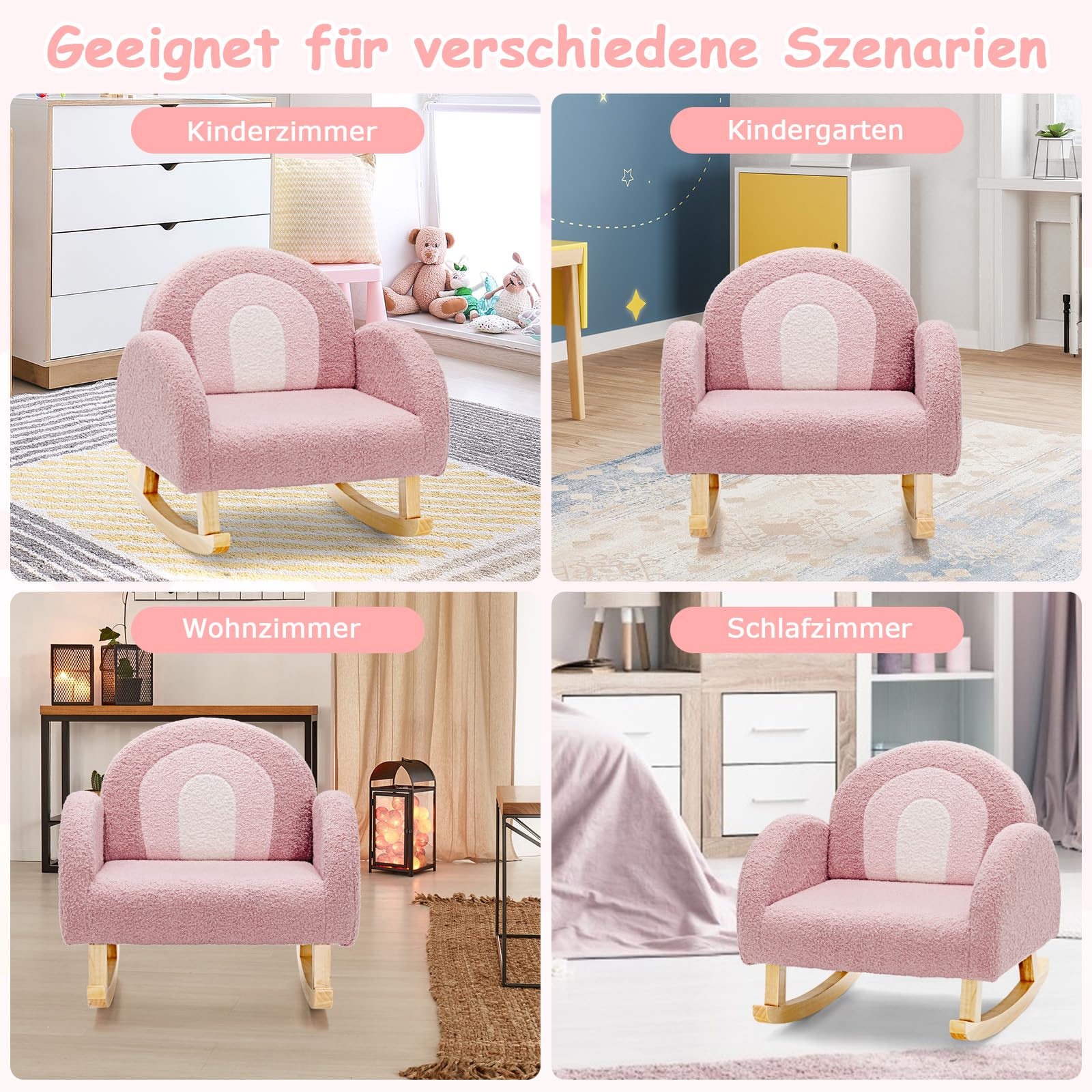 COSTWAY Kindersessel für Kleinkinder, gepolsterter Kindersofa Schaukelstuhl mit Massivholzbeinen, Schaukelsessel Kinderstuhl für Kinderzimmer, Spielzimmer & Kindergarten (Schaukelstuhl, Rosa)