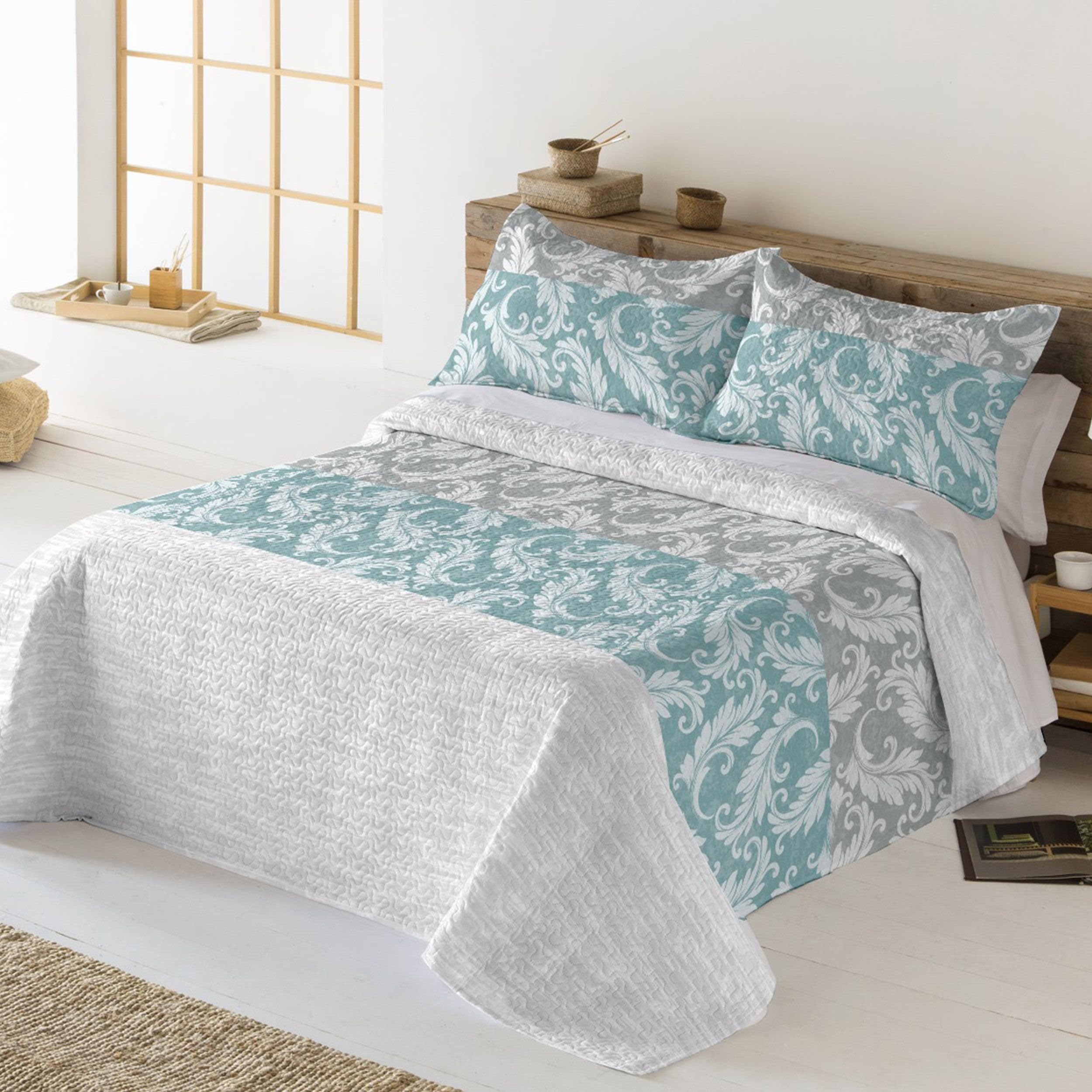 DALINA Textil - Colcha bouti Estampada para Verano y Entretiempo, Colcha para Cama 90-100% Poliester, Colcha Cubre Cama Fina, Suave, 180x265 con una Funda de Cojin 50X65cm