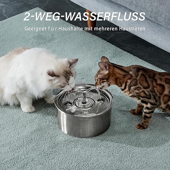 DOOOB Cat Fountain Stainless Steel 3.2 L Drinking Fountain for Cats and Ultra-quiet cat drinking fountain with pump automatic cat drinking fountain including 1 filter and 1 sponge