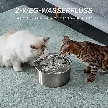 DOOOB Cat Fountain Stainless Steel 3.2 L Drinking Fountain for Cats and Ultra-quiet cat drinking fountain with pump automatic cat drinking fountain including 1 filter and 1 sponge