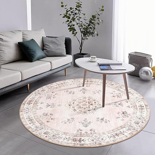 Miniatura 6 de Lahome Alfombra redonda lavable a máquina de 4 pies, suave, floral, rosa, redonda, para guardería y niñas, alfombra circular bohemia ultrafina