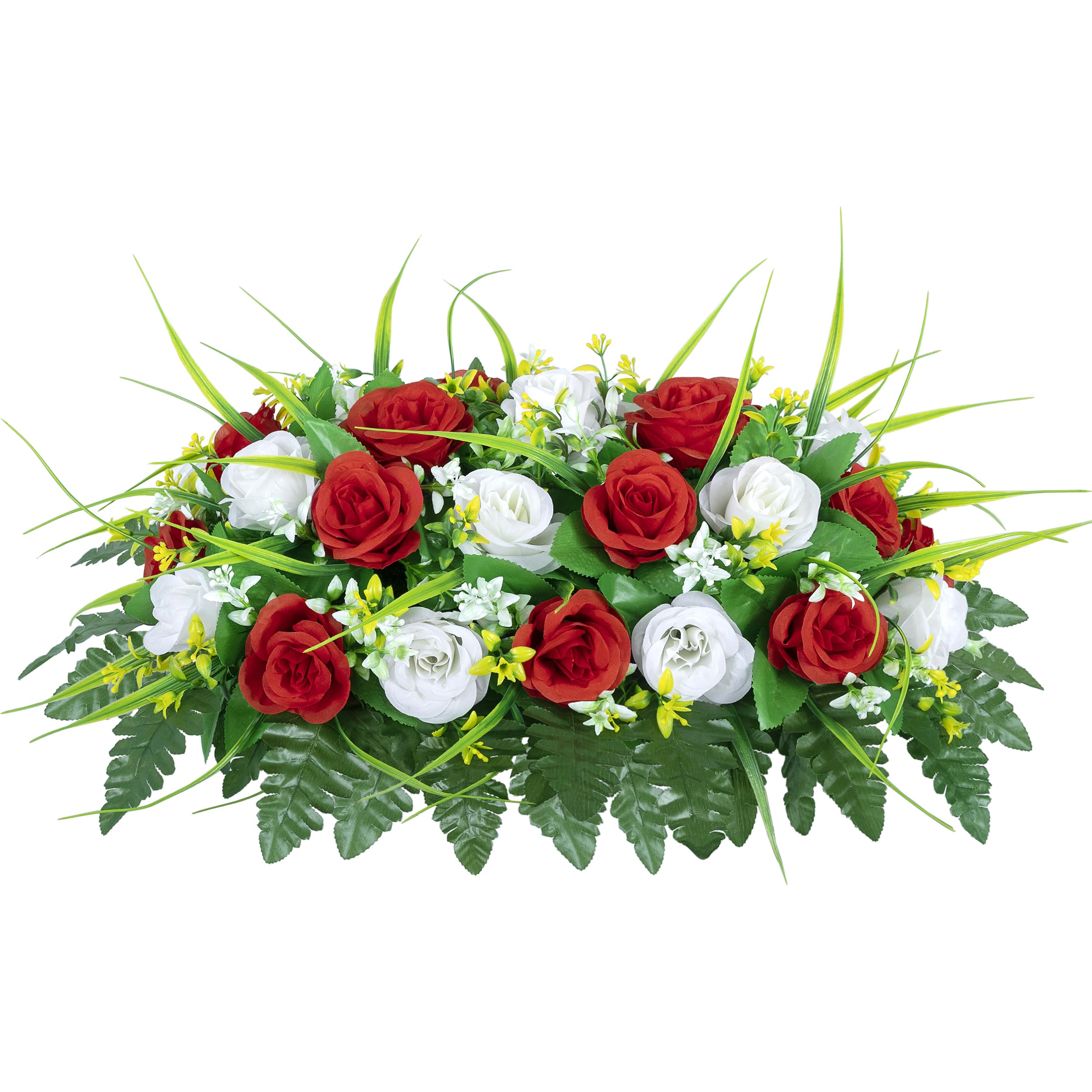 DONODA Cemetery Tombstone Flower Saddle - Outdoor Grave Decorations - Non-Bleed Colors, Rose Combination Flower (Red and White Saddle)