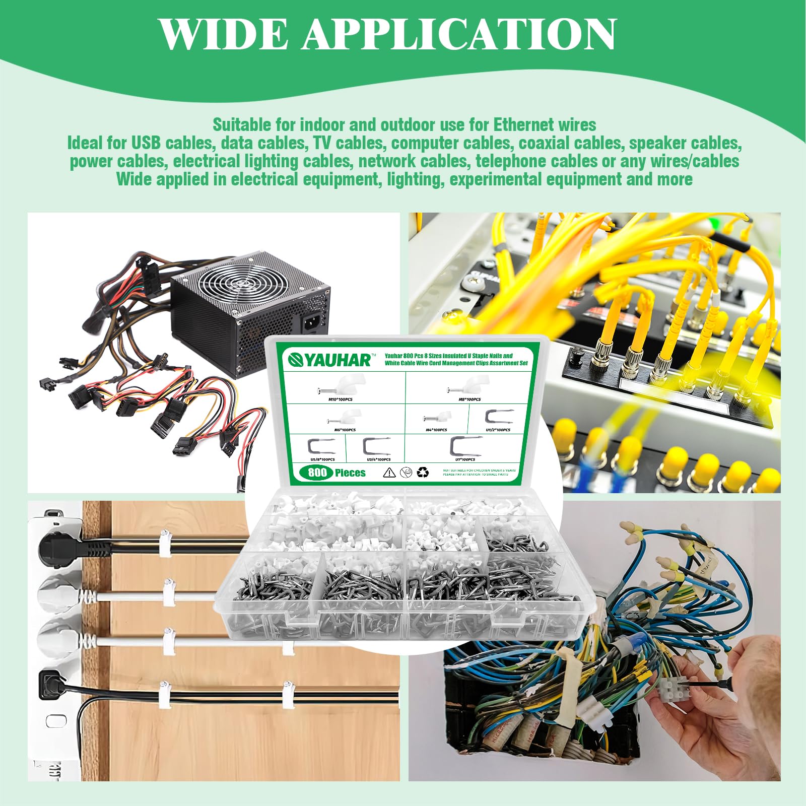 800Pcs 4mm 6mm 8mm 10mm J-Hook Ethernet Cable Nails Wire Clips with Steel Nails and 5/8" 3/4" 1/2" 1" Insulated U Staple Nail for Home Office Business — Amazon image 7