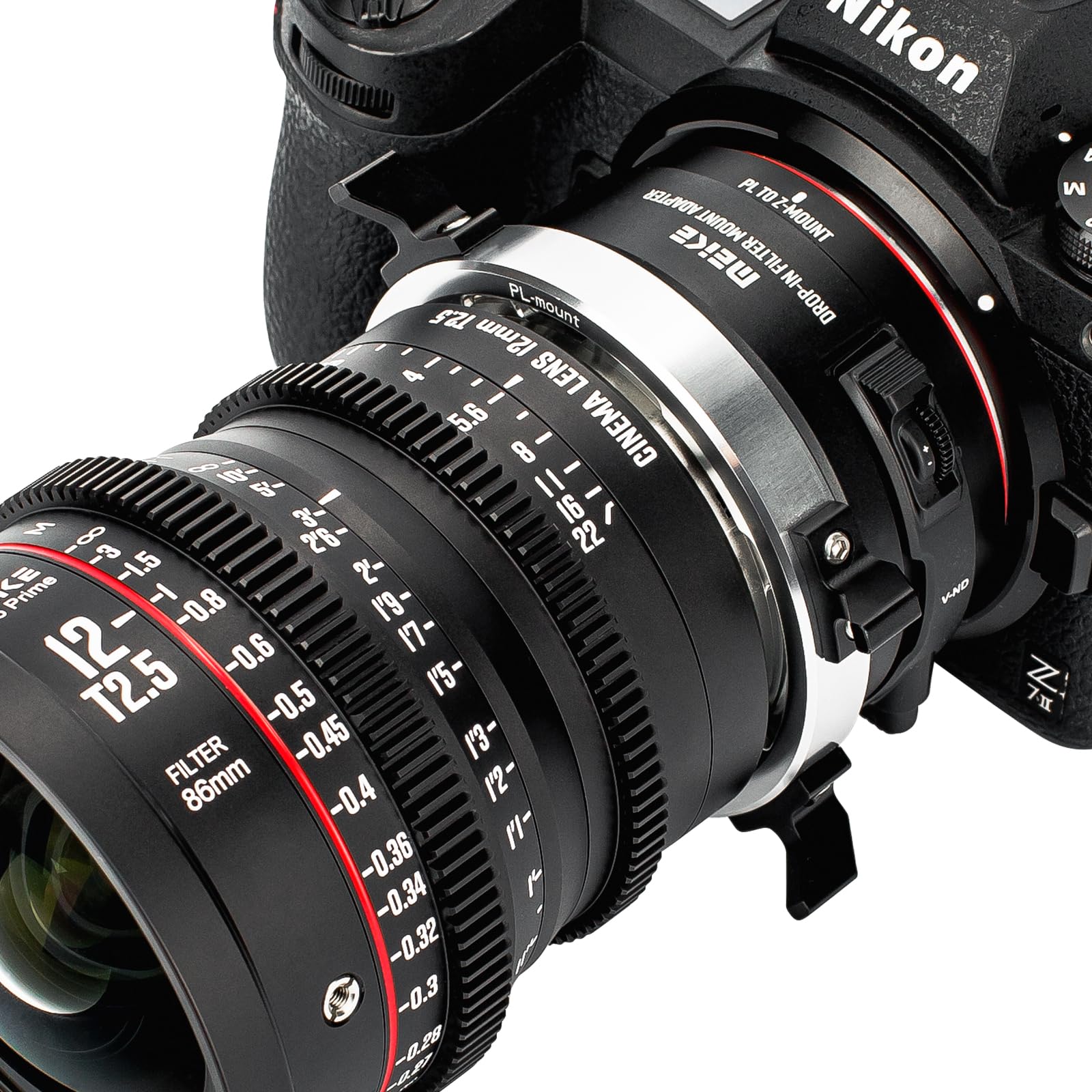 Meike MK-PLTZ-C Adattatore per montaggio a fuoco manuale con filtri ND e UV variabili per obiettivi cinematografici ARRI con attacco PL e fotocamere con attacco Z di Nikon