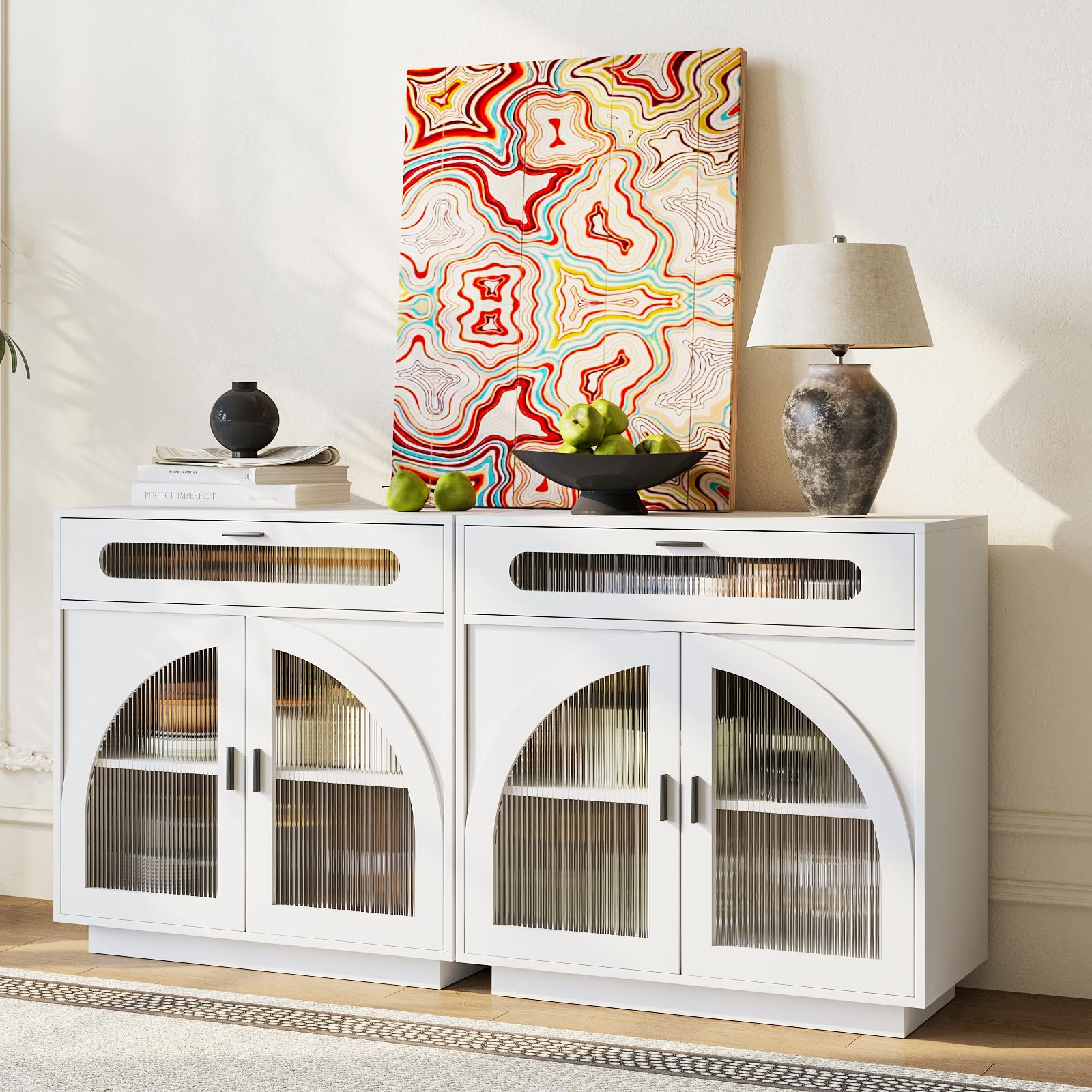 Sideboard Buffet Cabinet with Acrylic Doors &amp; Drawer,Storage(2, A-White)