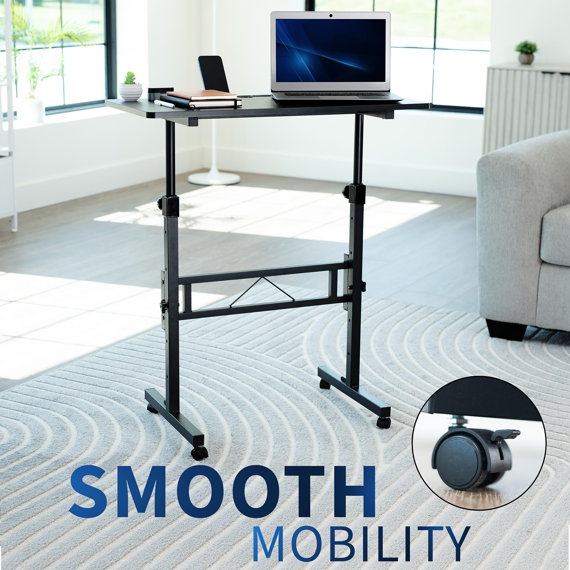 VIVO Mobile 32 x 16 inch Computer Workstation Standing Portable Desk with Wheels for Laptop Work Home Office — view 7
