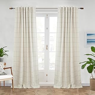DriftAway 100% Blackout Windowpane Plaid Linen Curtains Double Layer Far...