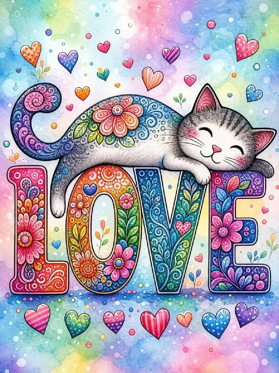 Diamond Painting Gato Kit, Manualidad Creativa y Relajante 80x100cm C8-330