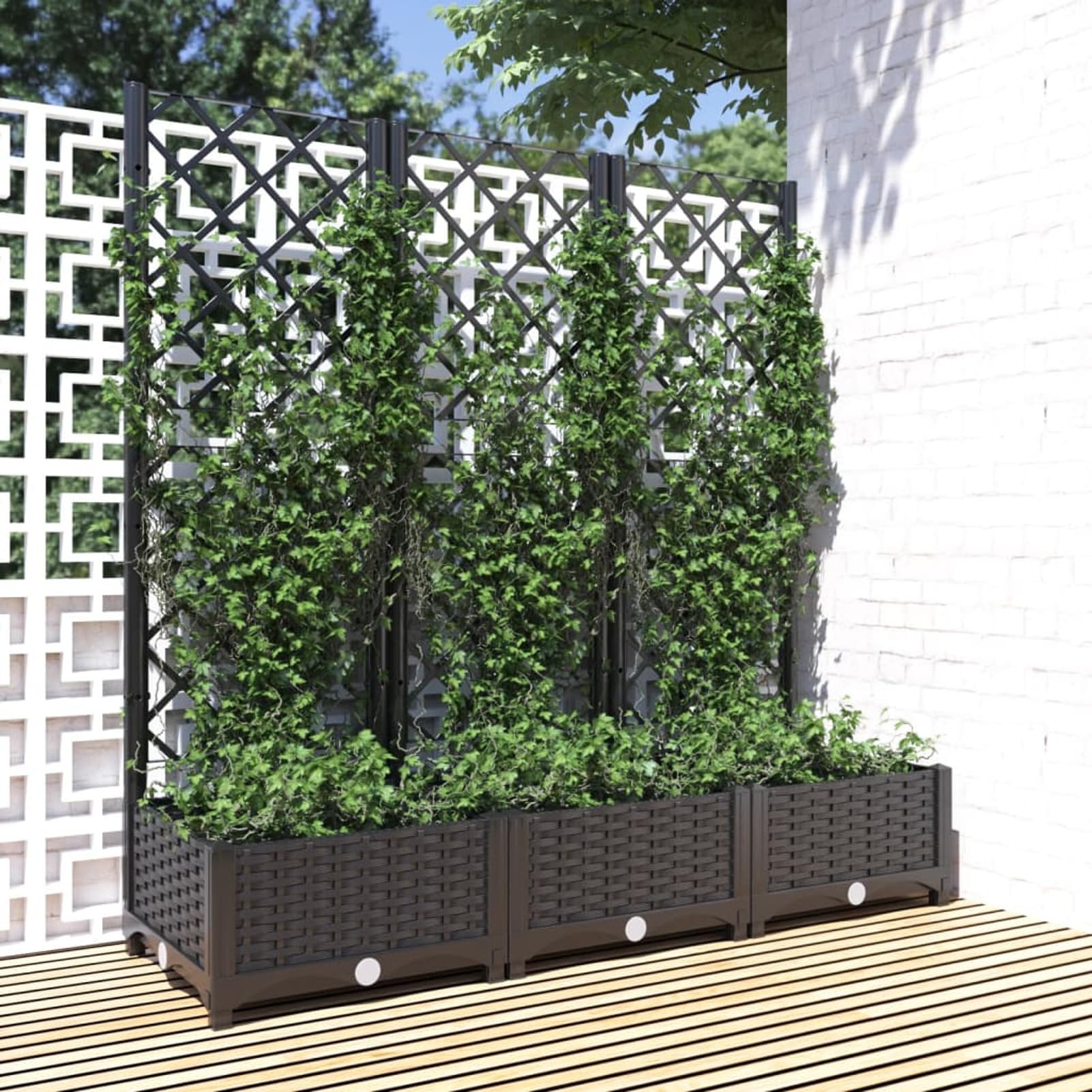 Vopese Planters with Trellis, Raised Garden Bed Planter with Climbing Plant Support, 120x40x121.5 cm, Polypropylene, Outdoor Elevated Planter for Patio Balcony Yard