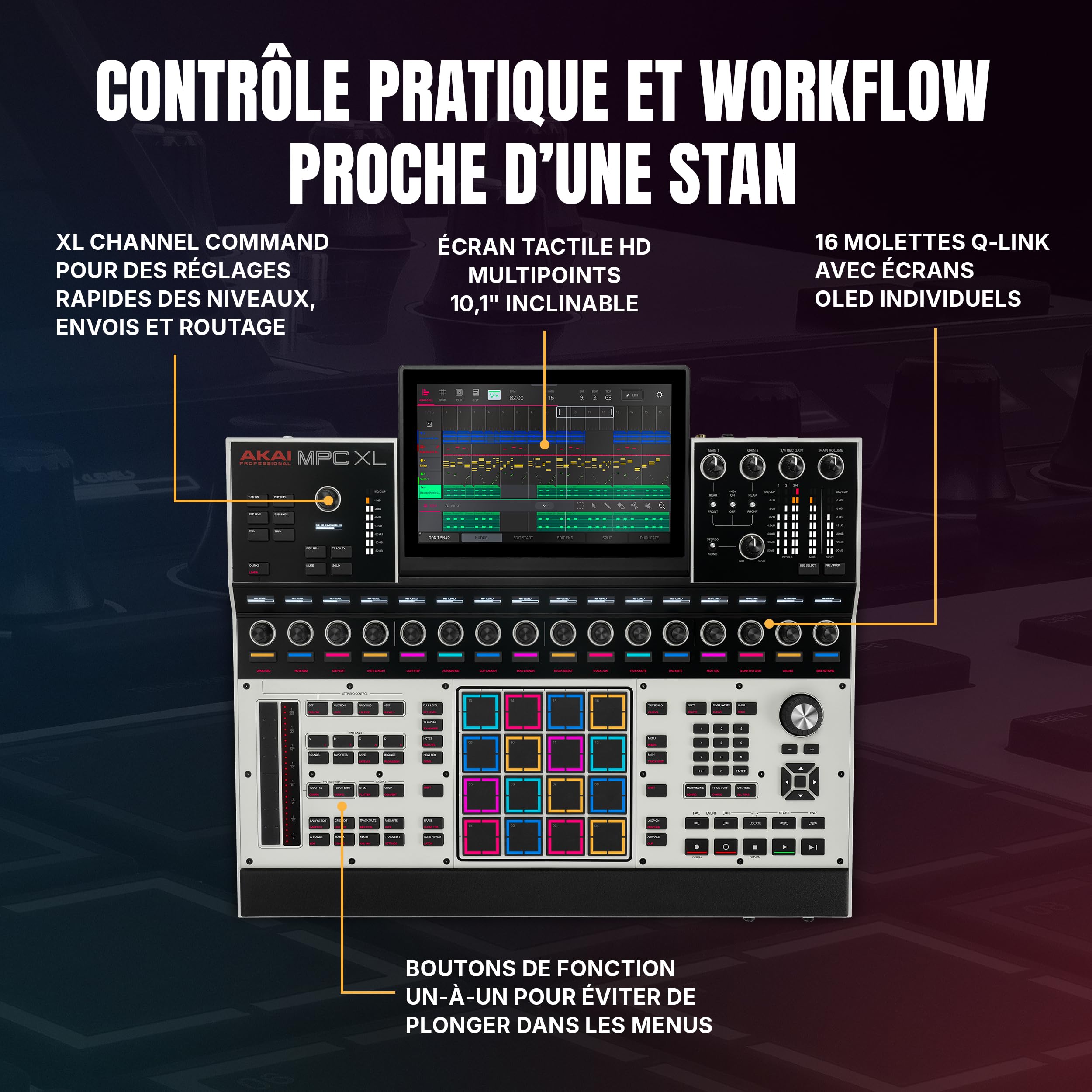 Akai Professional MPC XL Station de Production Musicale Autonome pour Sampling et Séquence avec Écran Tactile de 10,1 Pouces, Pads 3D MPCe, CPU 8 Cœurs, 16 Go de RAM et SSD 256 GO