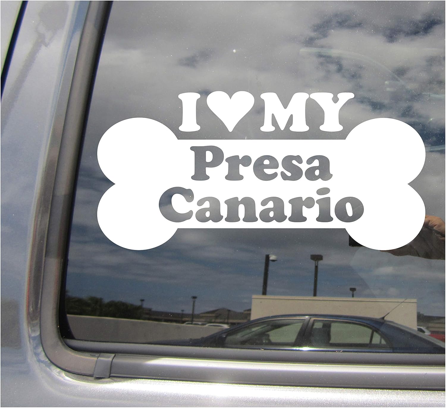 I Heart Love My Presa Canario - Dog Bone Perro de Dogo Canary Mastiff Purebred Cars Trucks Moped Helmet Hard Hat Surfboard Auto Automotive Craft Laptop Vinyl Decal Store Window Wall Sticker 13249