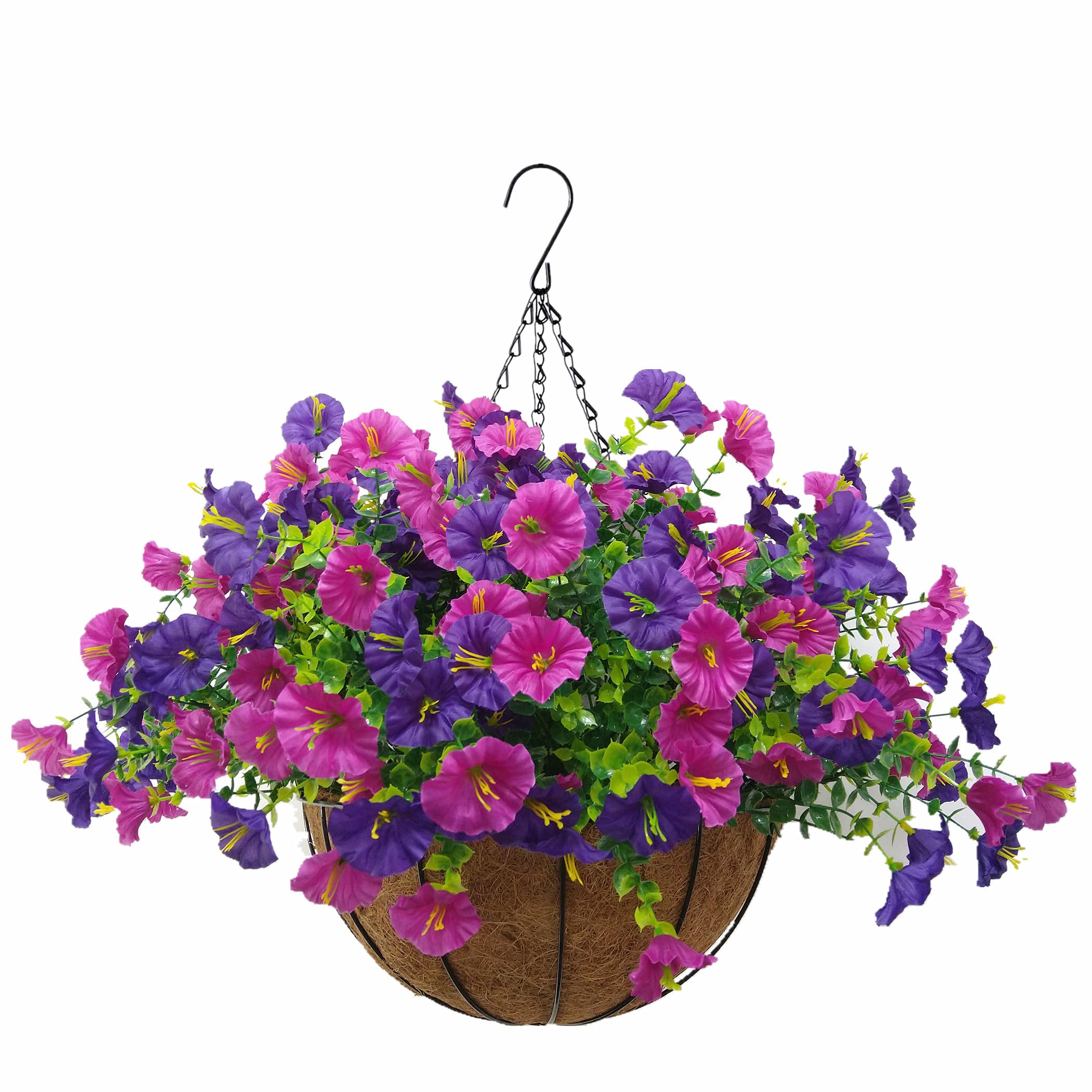 Bo Wawa D 12 Inches Chain Hanging Basket Iy Artificial Flower With Faux Plant Silk Flowers Morning Glory For Outdoor Indoor Ecor (D)