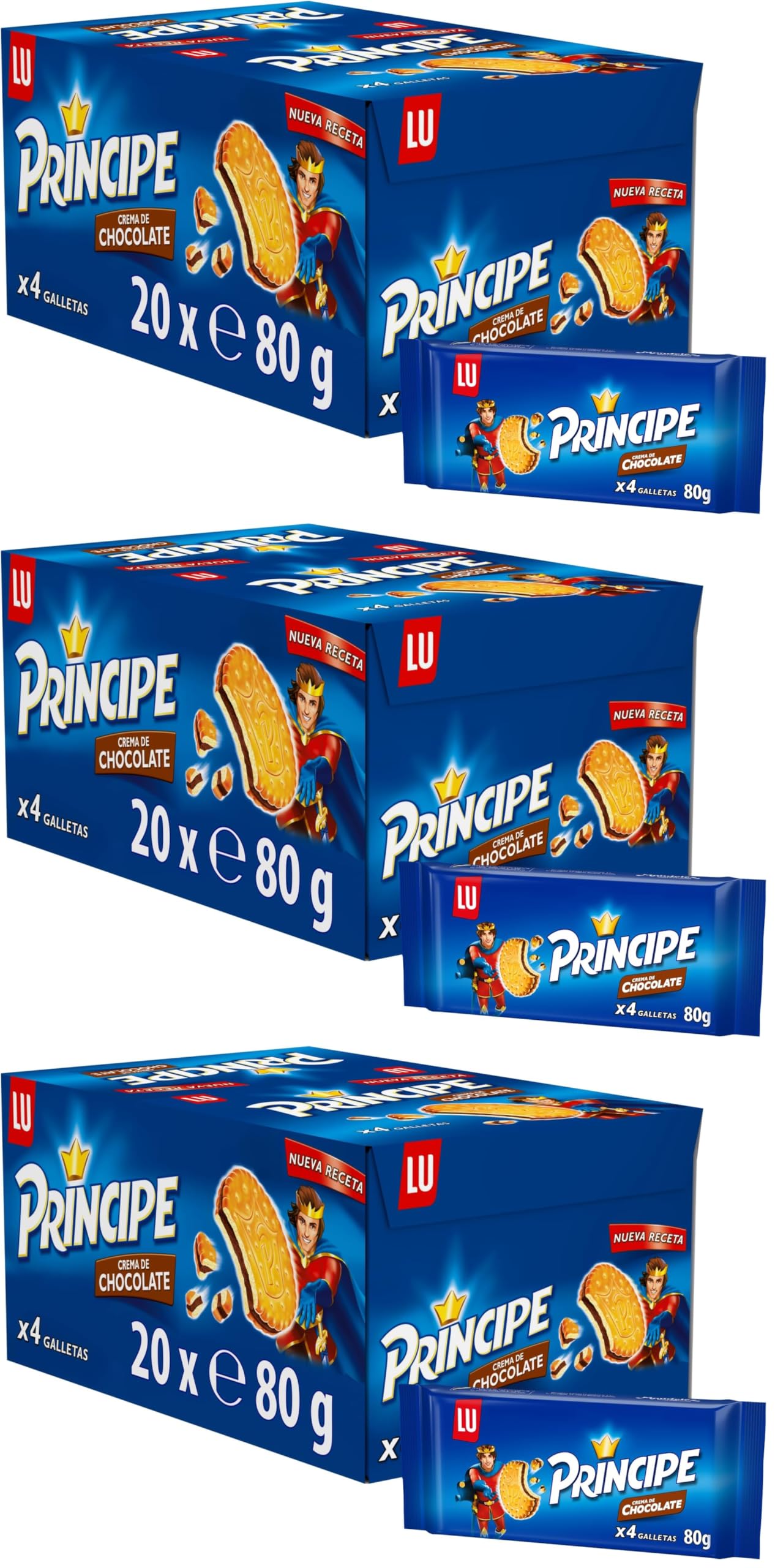 Principe galleta - Sandwich relleno de chocolate(e 80 g) (Paquete de 3)