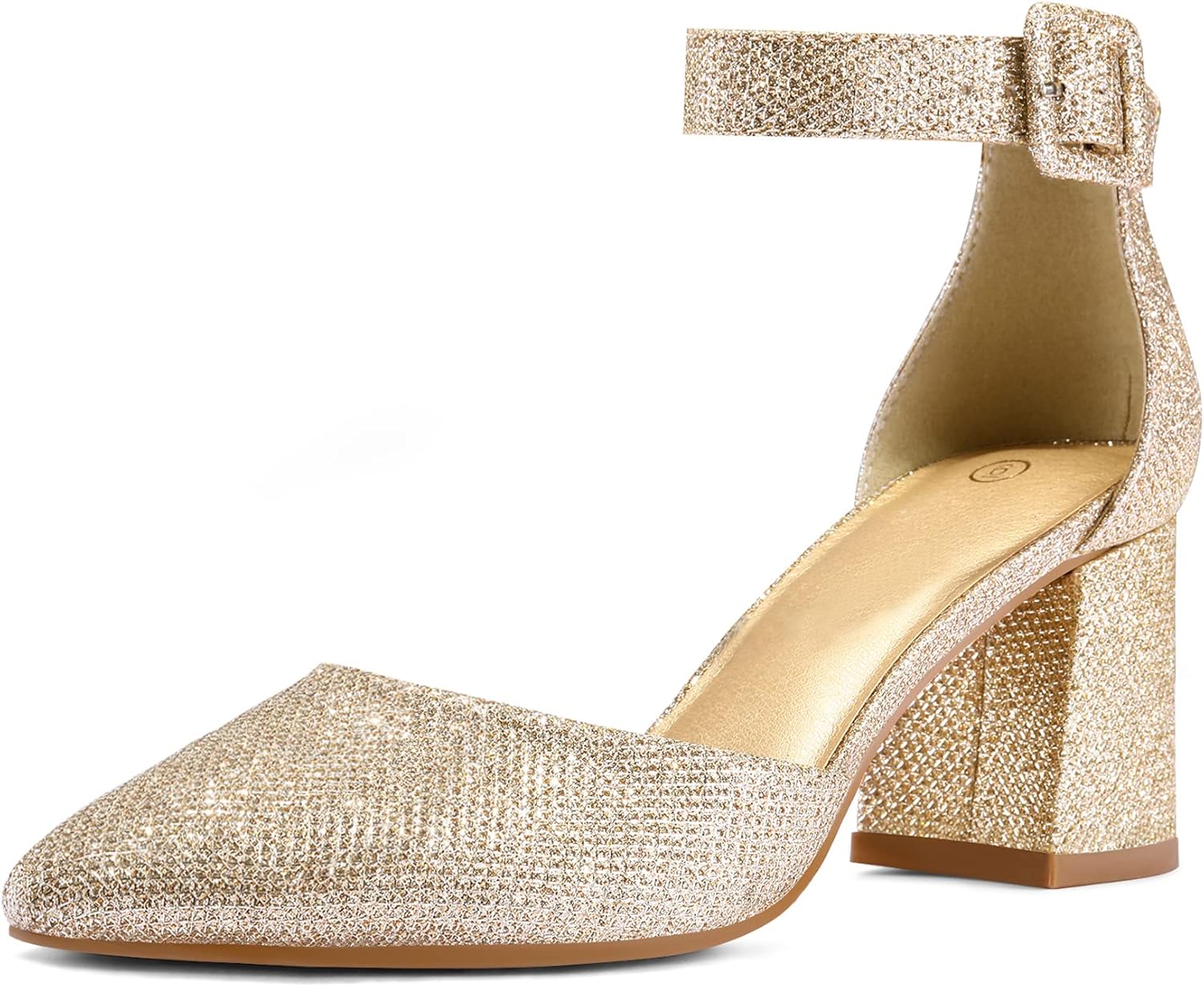 mysoft Women's Pointed Toe Low Chunky Heels Closed Toe Ankle Strap Dress Pump Shoes - Available in Wide Sizes