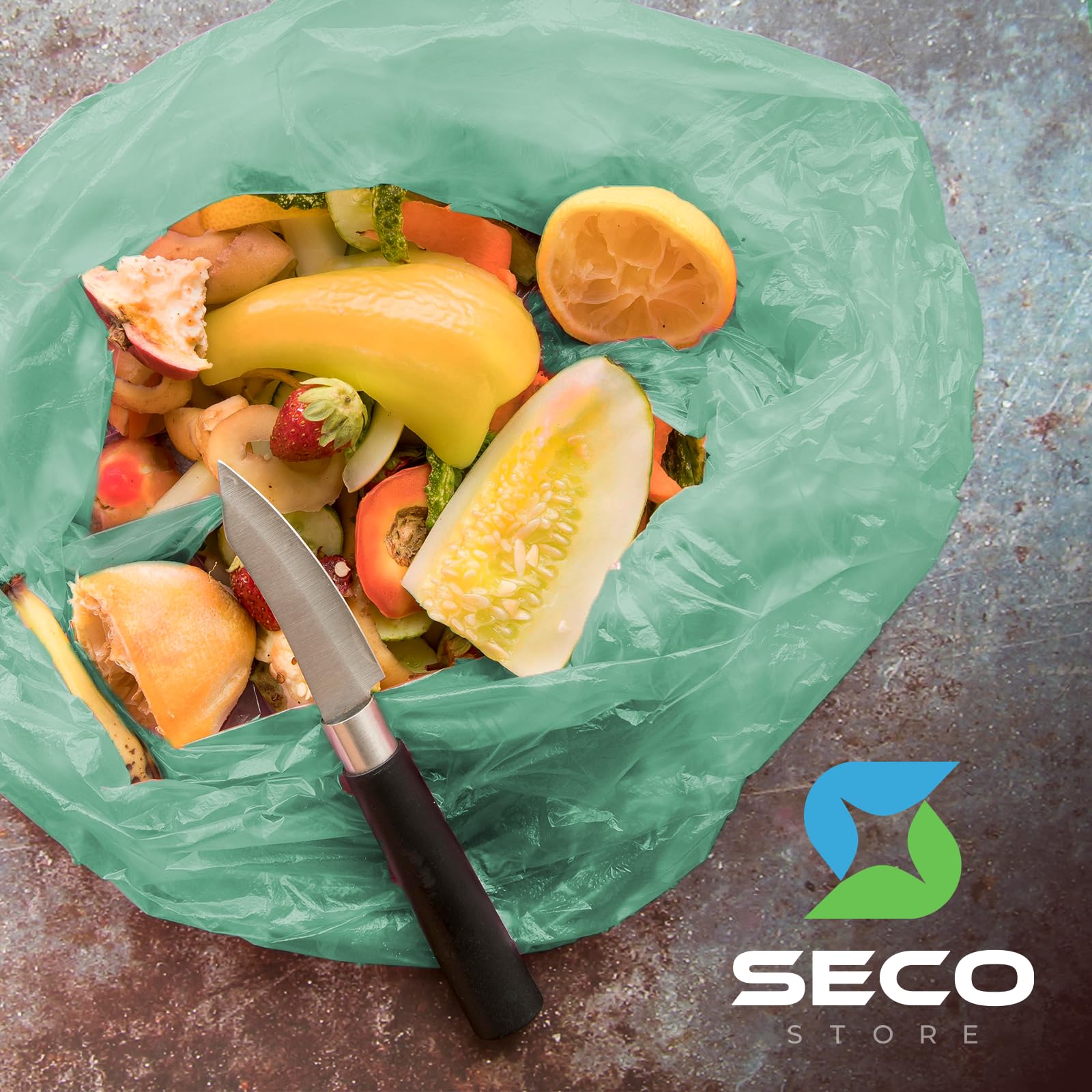 SECOSTORE Busta Spazzatura Organico 90x120 cm, 100 Sacchi in Plastica Compostabile, Spessore 25 micron, Litri 70 | 10 Rotoli da 10