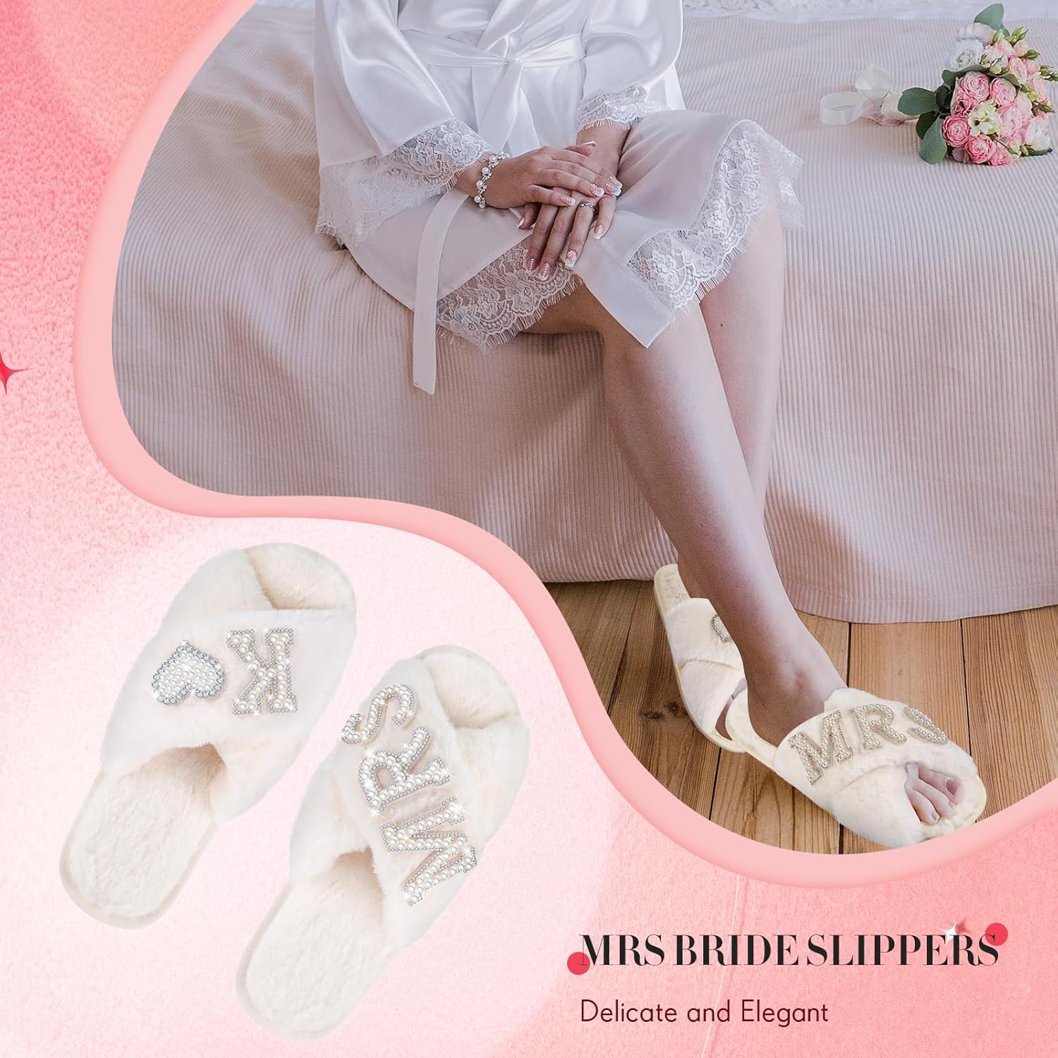 Tarpop Bride Slippers Mrs Slipper for Wedding with Personalized Initial Pearl Design Bridal Gifts - Image 3