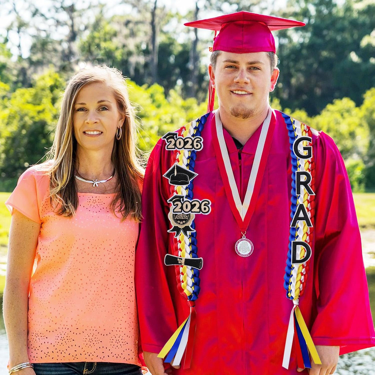 Graduation Leis 2026 Money Ribbon Leis for Graduation Class of 2026 Braided 48inch Graduation Necklace for High School,College Graduation Party Gifts,Blue,White,Yellow and Red image 3