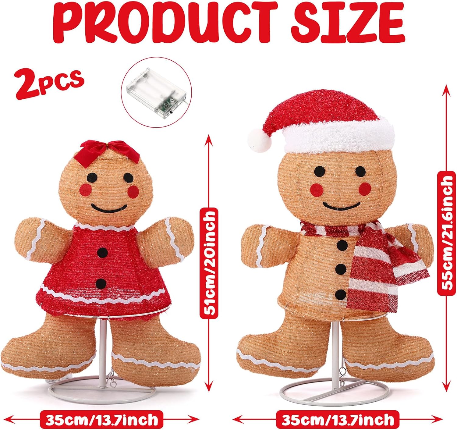 Pinkunn 21.6"/20'' Lighted 3D Gingerbread Outdoor Decorations, Collapsible Pop-Up Gingerbread Man Sign for Winter Holiday Yard Garden Indoor Outdoor Decor