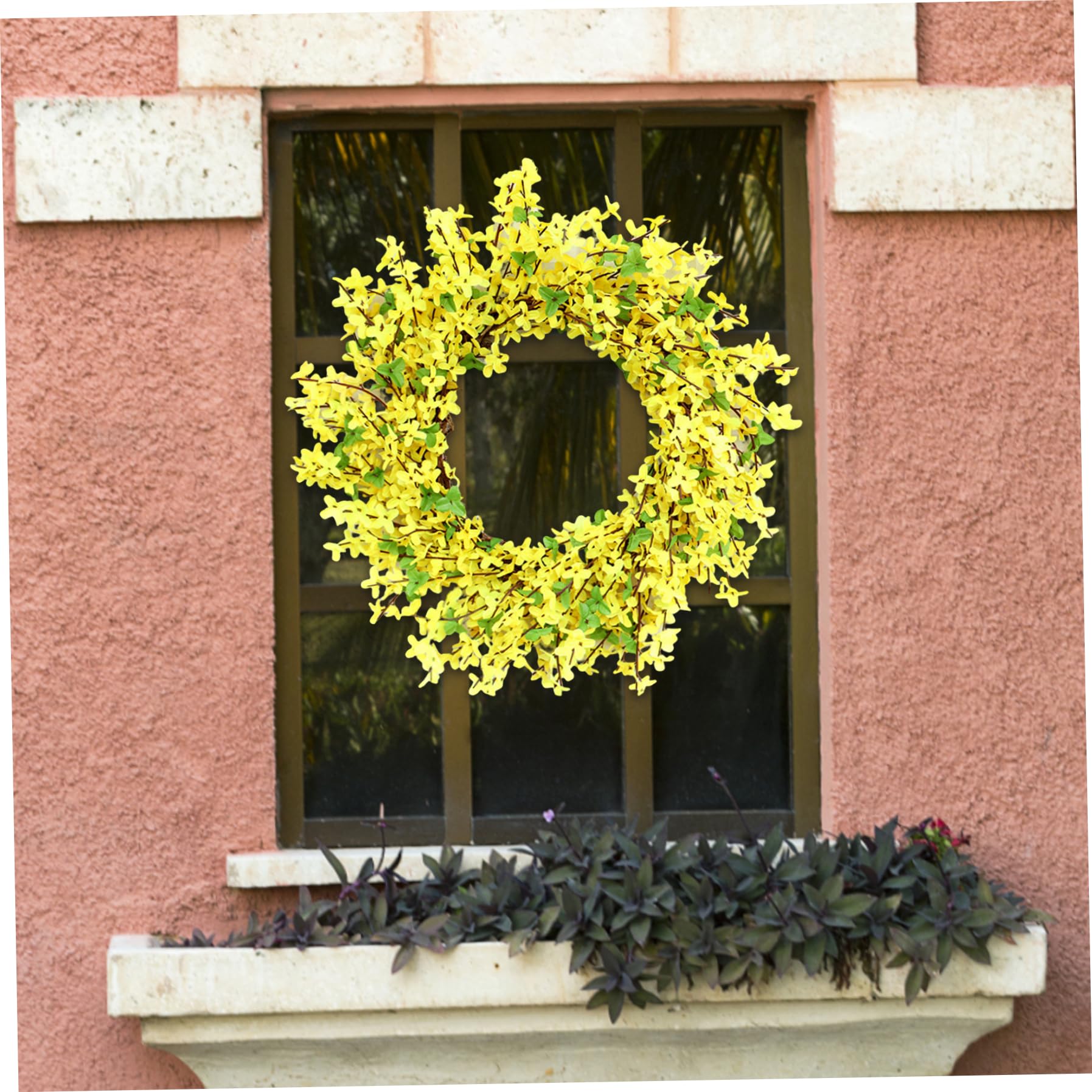 Couronnes de Printemps et d'été Jaunes, Couronne de forsythia Jaune, Couronne Porte Artificielle à Suspendre au Printemps et à l'été pour décoration Porche Porte d'entrée 50 cm