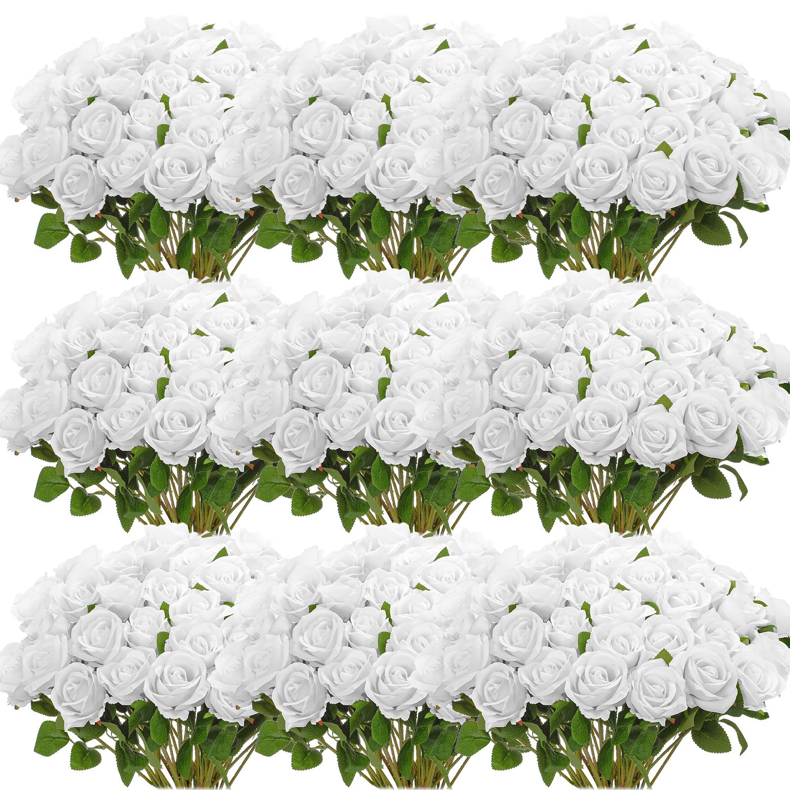 Jexine 100 Pcs Pure White Artificial Roses Bulk