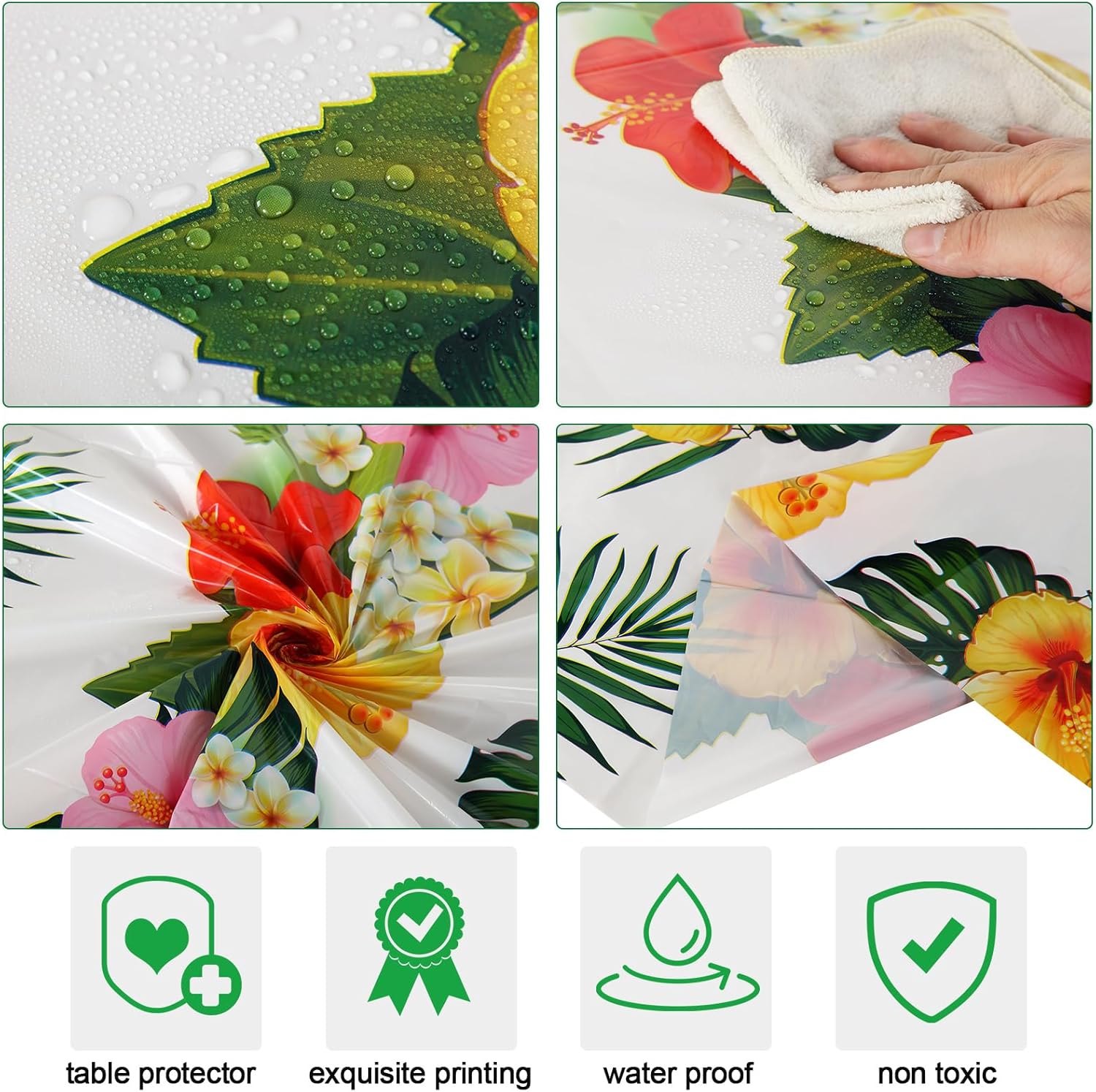 Oudain 6pcs Hawaiian Luau Tablecloths 54 x 108 Inch Tropical Palm Leaves Table Cloth Hawaii Disposable Plastic Table Cover Summer Beach Party Decoration Birthday Cocktail Supplies(Classic Color)