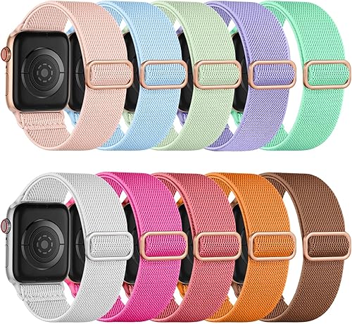 Vista 10 de Maledan Paquete de 10 bandas elásticas Solo Loop compatibles con Apple Watch de 40 mm, 38 mm, 41 mm, 42 mm, 44 mm, 45 mm, 46 mm, 49 mm, para mujeres