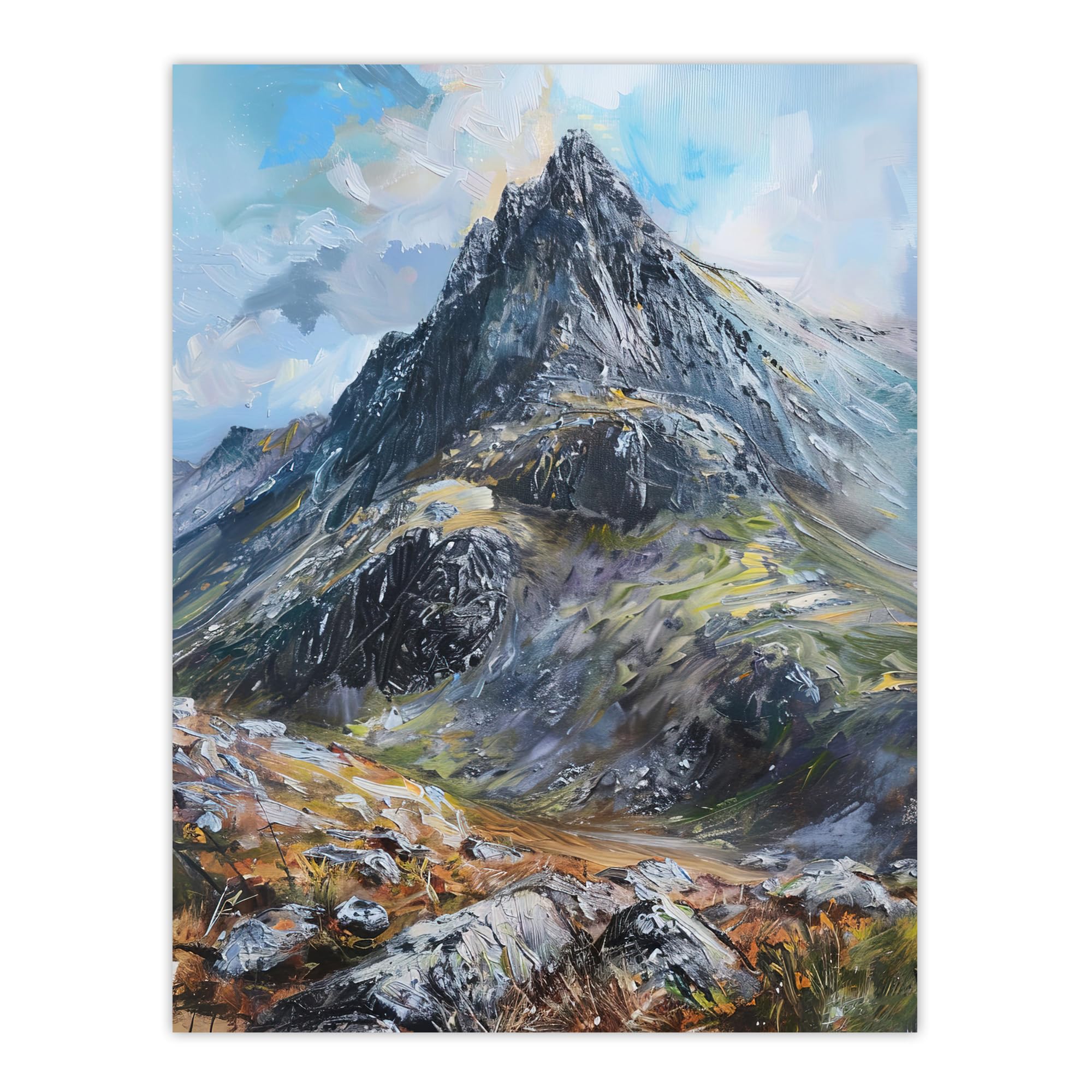 Artery8 Unframed 12X16" Tryfan Mountain Peak Snowdonia Wales Oil Painting Dining Room Unframed Wall Art Print Poster Home Decor Premium