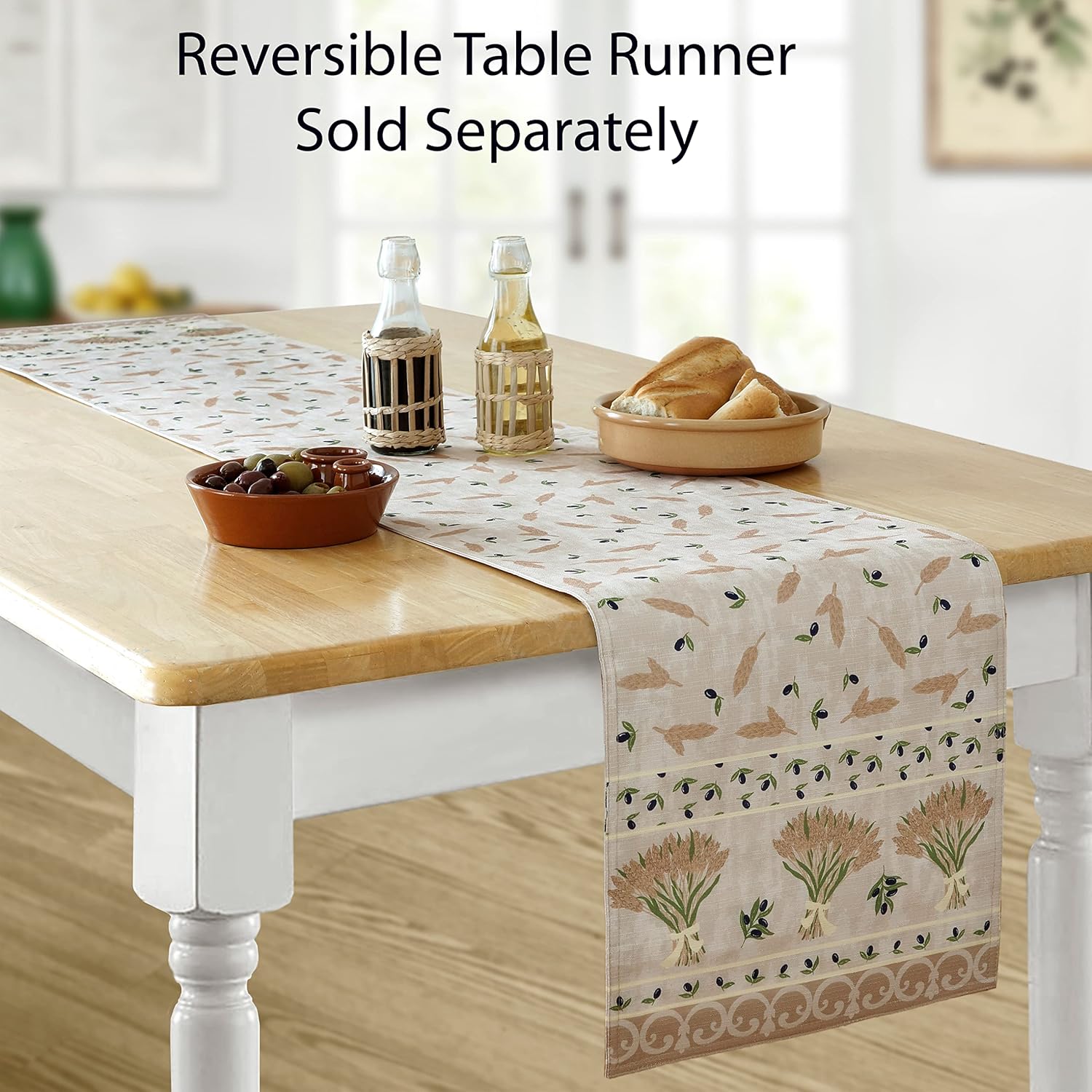 Home Bargains Plus Rectangle Fabric Tablecloth, 60 x 102 Inch, Wheat and Olives Print, Indoor Outdoor Stain and Water Resistant Fabric Table Cloth, Provence French Country