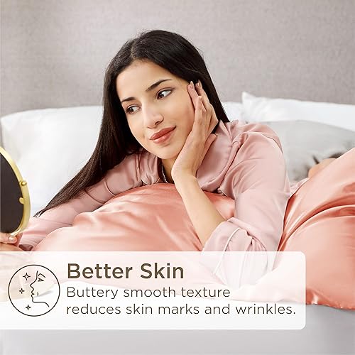 Miniatura 3 de Bedsure Funda de almohada de satén para cabello y piel Queen, similar a las fundas de almohada de seda, juego de 2 fundas de almohada con cierre de